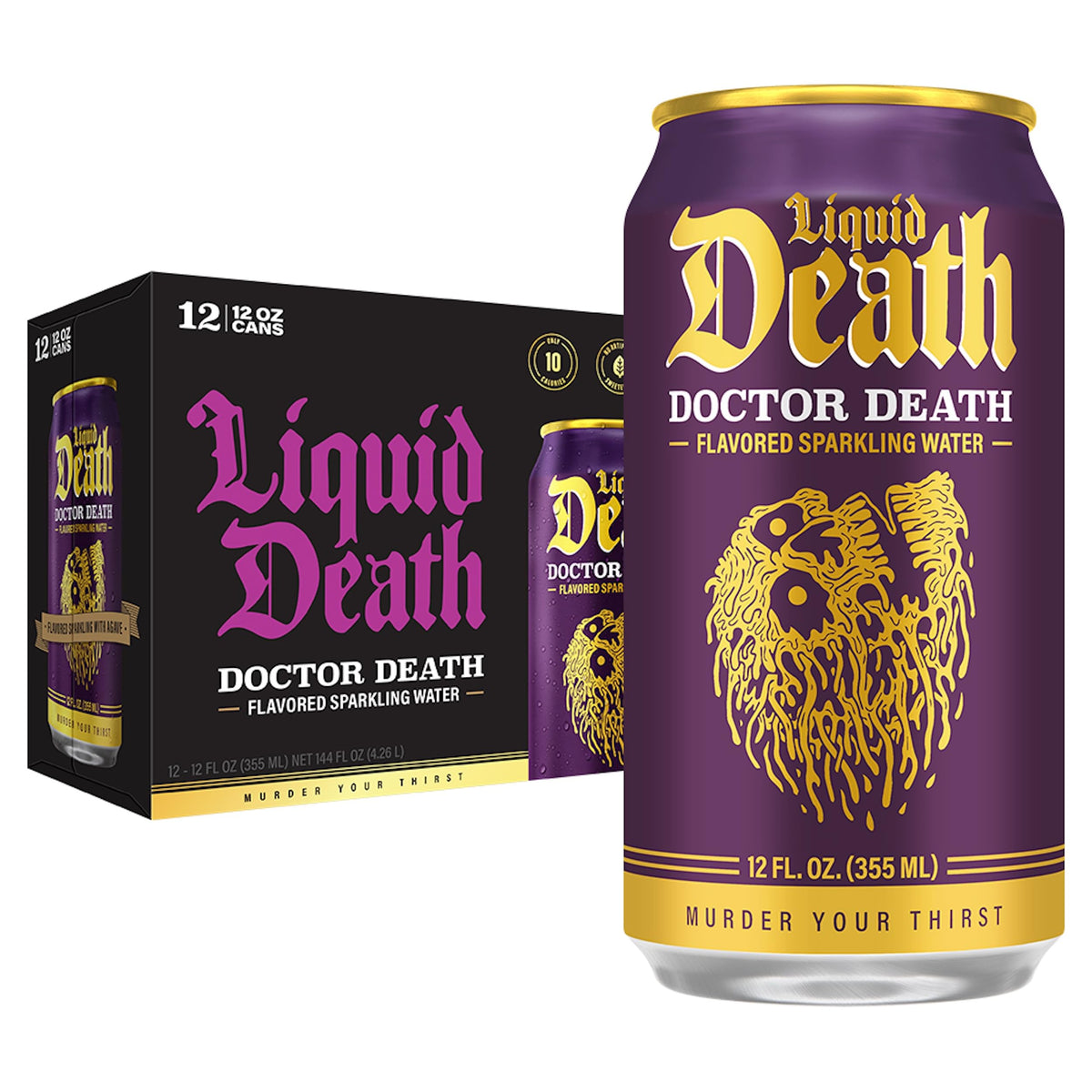 Liquid Death Sparkling Water, Soda-Flavored, Low Sugar, 12-Pack (12oz Cans)