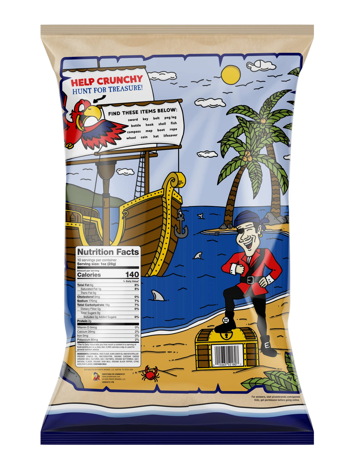 Pirates Booty Cheese Puffs, Kids Snacks, Real Aged White Cheddar, 10oz Party Sized Bag