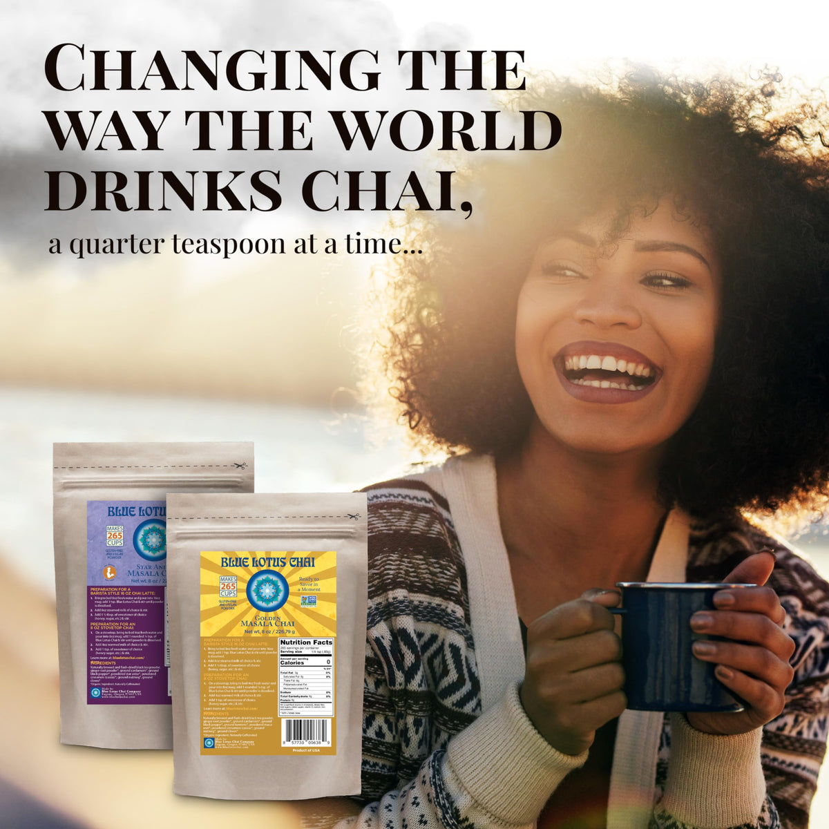 Blue Lotus Chai - Traditional Masala Chai - Makes 265 Cups - Just Add Hot Water, No Steeping, No Gluten - 8 Ounce Masala Spiced