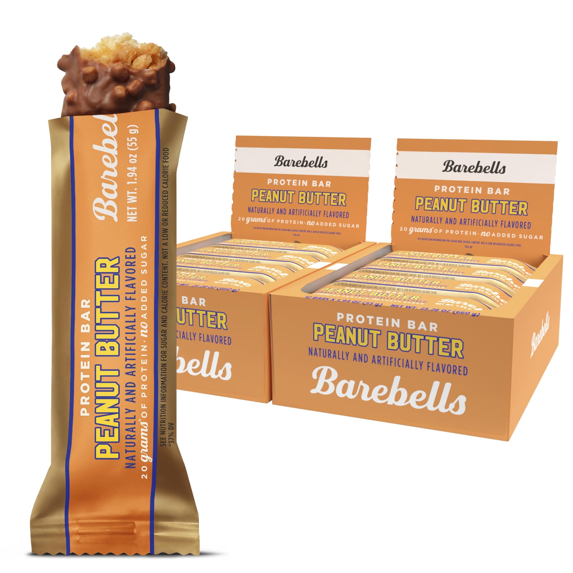 Barebells Protein Bars Peanut Butter - 24 Bars (2 Packs Of 12), 20G High Protein   - Chocolate Peanut Butter Nutrition Bar With 1G Total Sugars - On-The-Go Breakfast Or Post-Workout Snack