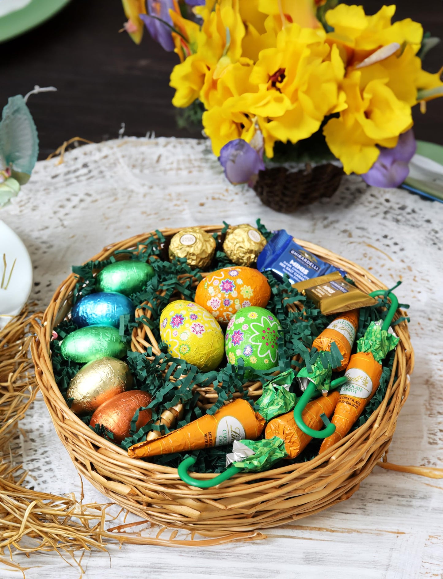 Evas Gift Universe Easter Gift Basket with Eggs, Truffles & Sticker - 1 Count for Him, Her, Kids, Friends