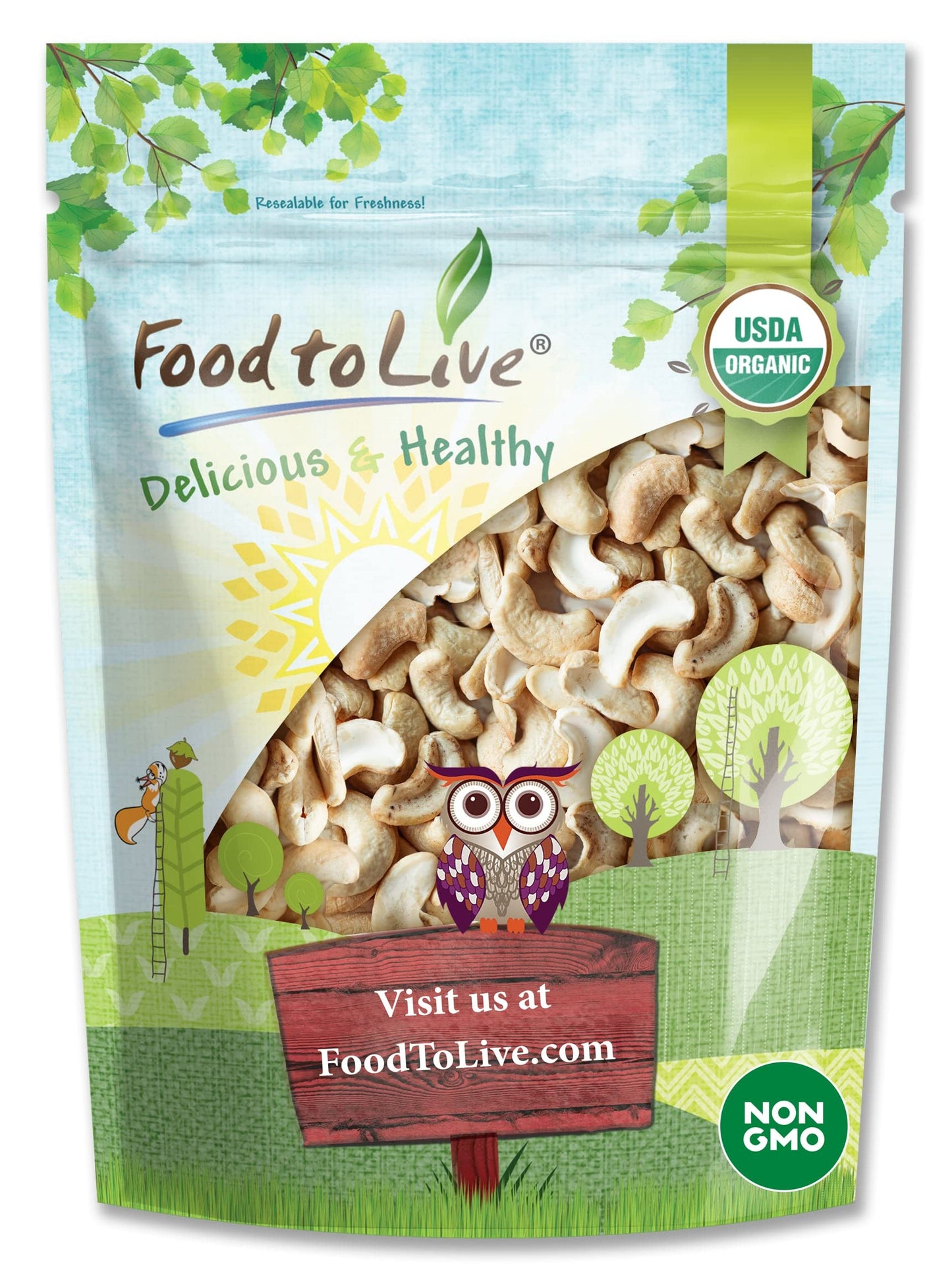 Food to Live - Organic Cashew Pieces, 3 Pounds - Non-GMO, Kosher, Raw, Vegan, Unsalted, Unroasted, Bulk