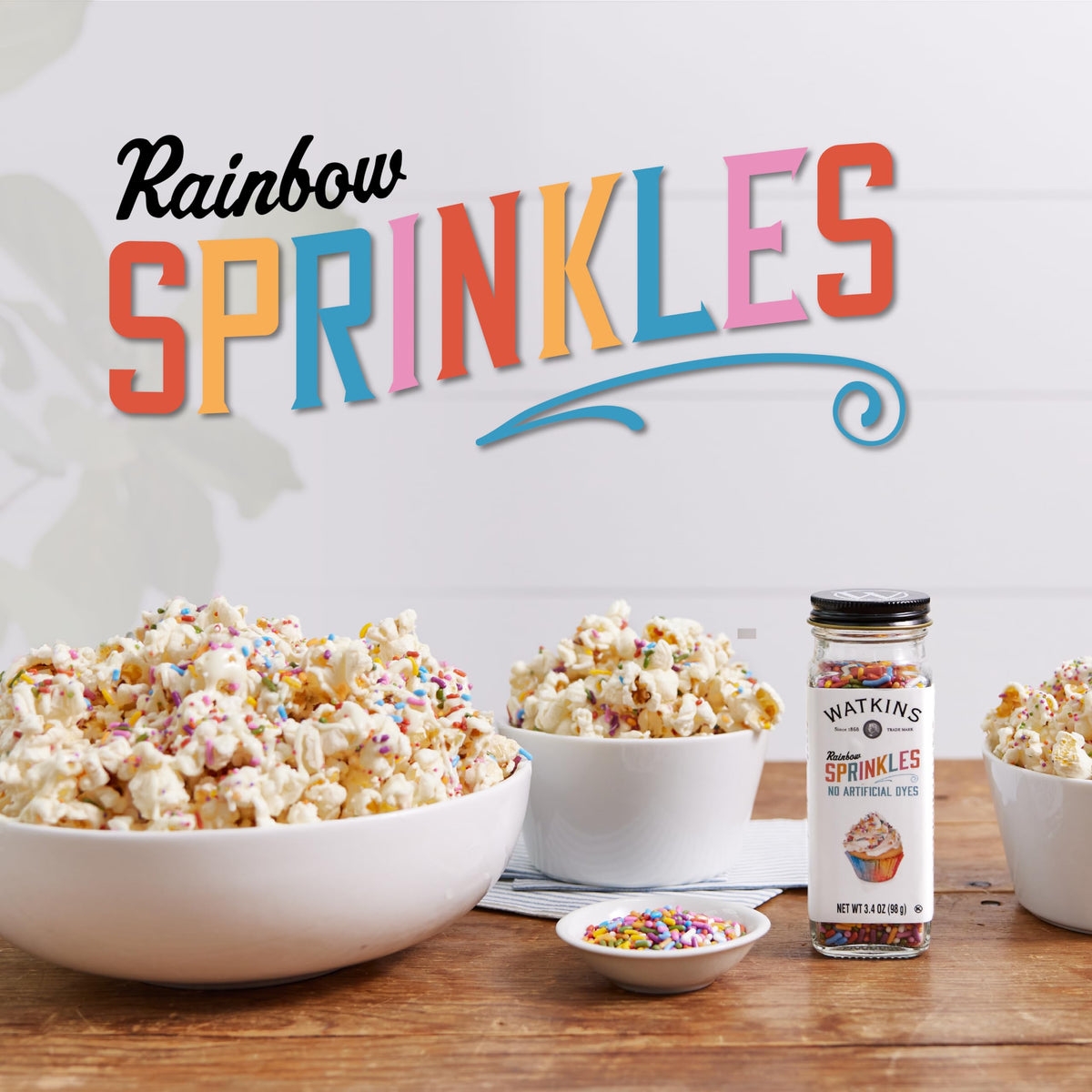 Watkins Rainbow Decorating Sprinkles, No Artificial Dyes, Kosher, 3.4 Ounce Jar, 1-Pack
