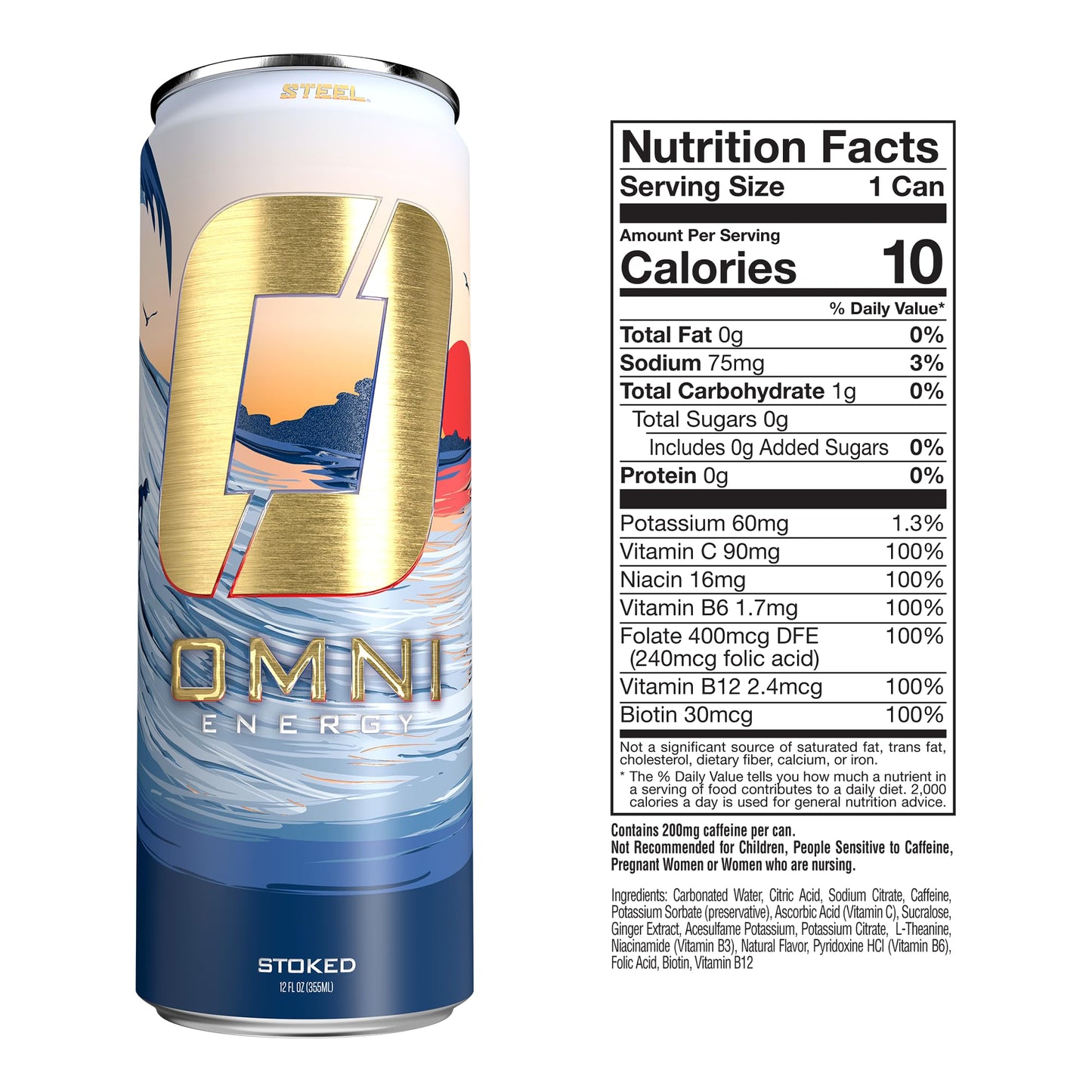 Steel dietary products OMNI Energy Drink Variety Pack of 3 | 200mg Caffeine, B Vitamins | Sugar-Free, Low Calorie, 12 Oz