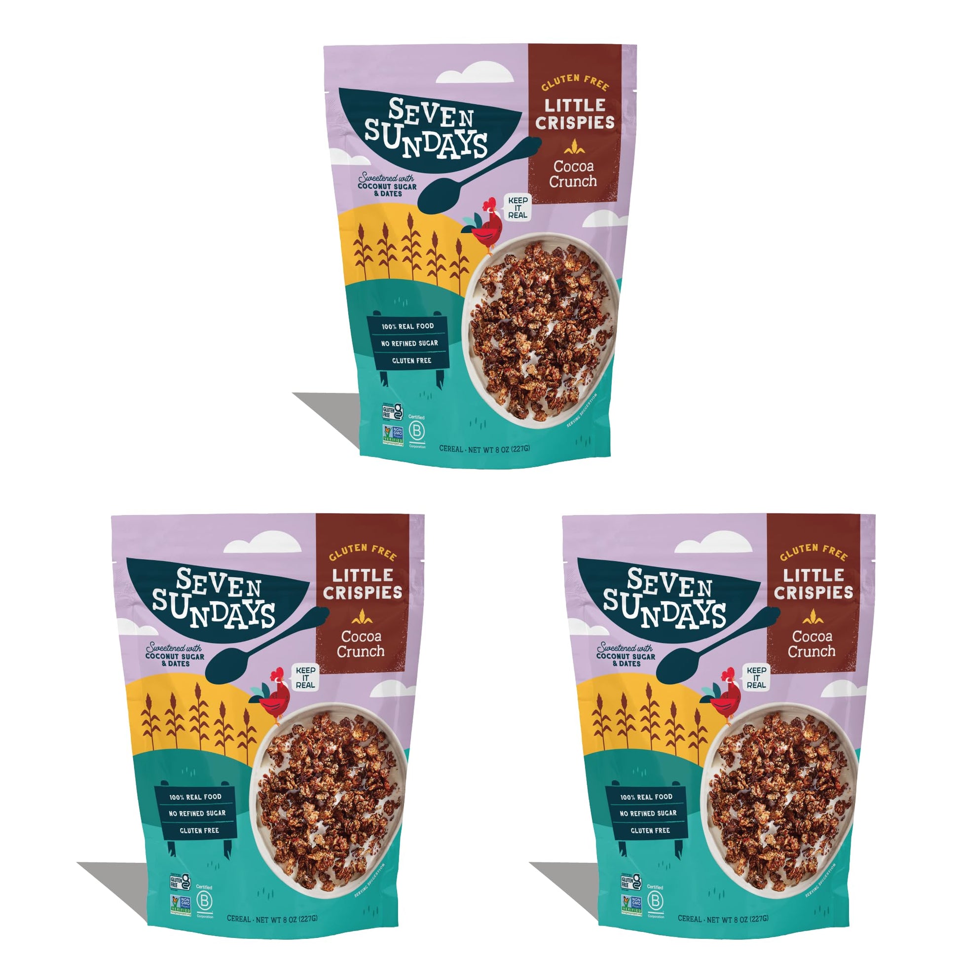 Seven Sundays Little Crispies Cereal - High Protein, Gluten-Free Kids Snack, 8 Ounce (Pack of 3), Cocoa Crunch