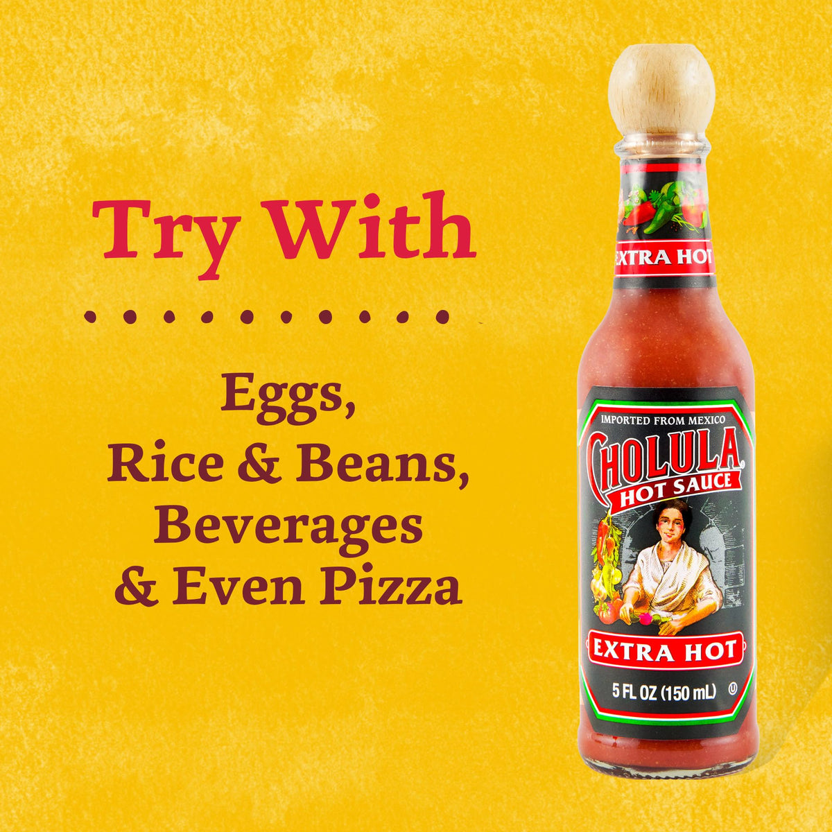 Cholula Hot Sauce, Extra Hot, Product of Mexico, Blend of Arbol & Piquin Peppers for Bringing Extra Hot Heat to Tacos, Eggs, Piz