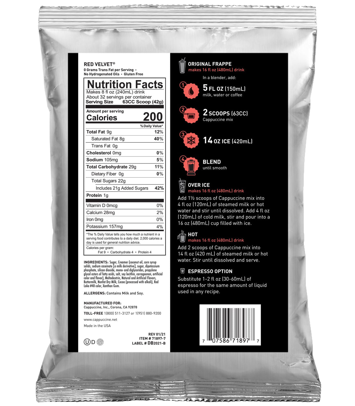 Cappuccine Red Velvet Frappe Mix, 3 Pound (Pack Of 1)