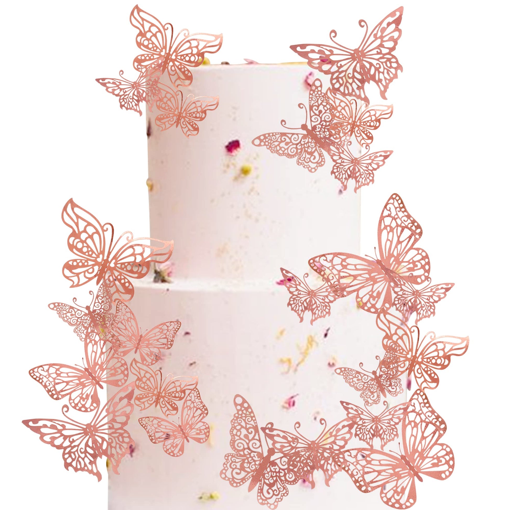 YCTHUNFISH 40 Pack 3D Cake Toppers - Mixed Styles Hollow Butterfly Picks - Paper - 4.4, 3.3, 2.7 - Rose