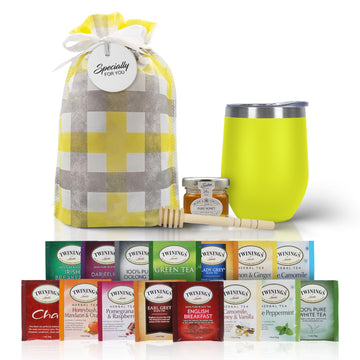 Modern Elegance Tea Gift Set for Mothers Day - Assorted Teas, Elegant Mug & Honey - Yellow