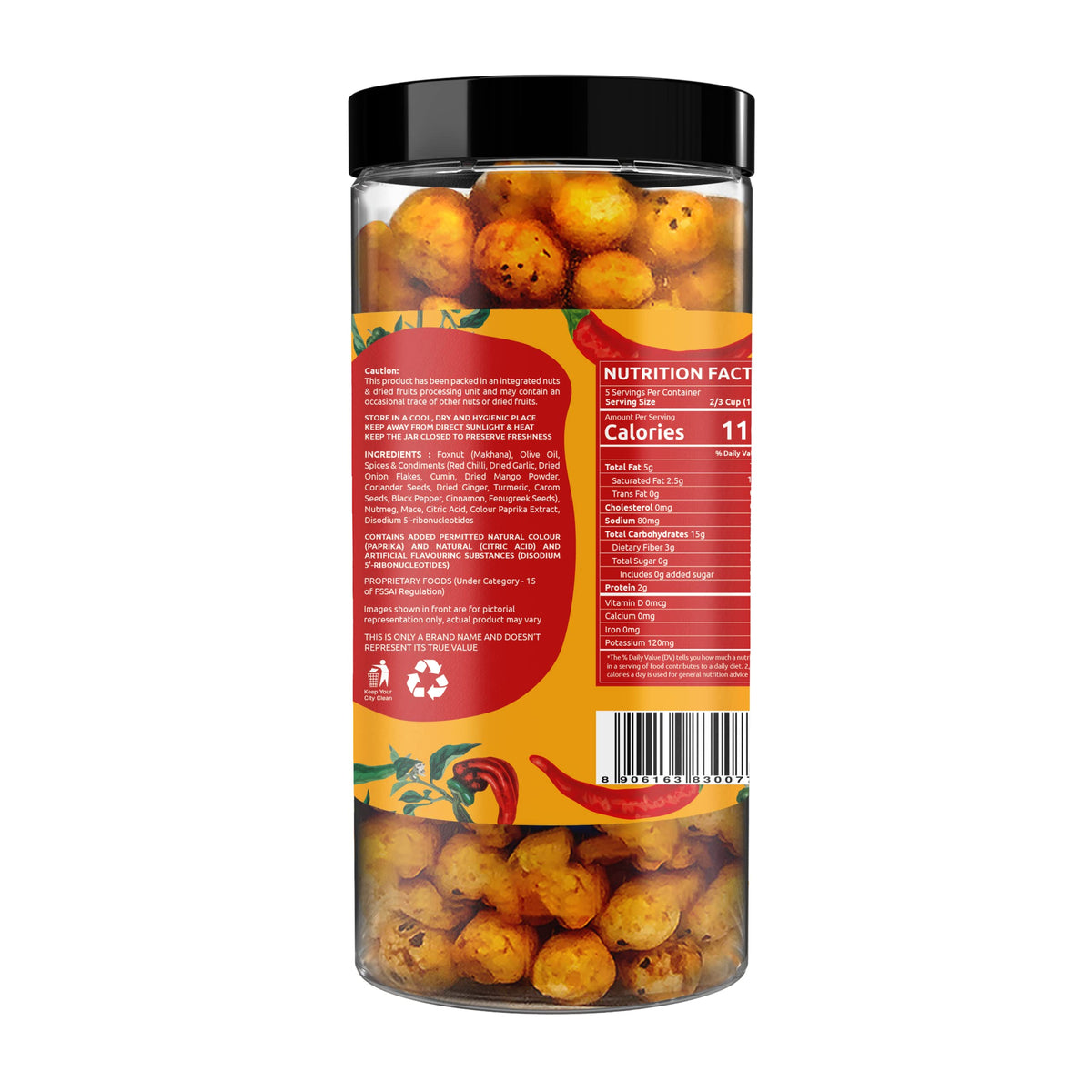 Farmley Makhana Healthy Puffs, Gluten Free Roasted Crisps, High Protein, Peri-Peri Flavor, 3.2 Oz (Pack of 1)