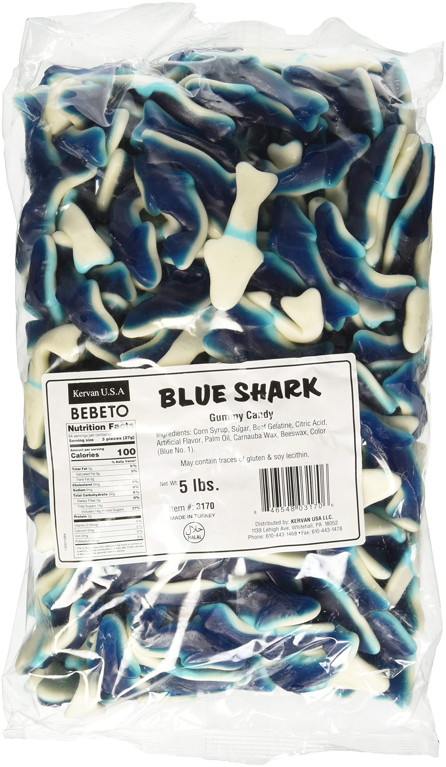 Kervan Gummy Candy - Blue Shark Bulk - Fruity & Sweet Snacks - 5 Pound Bag