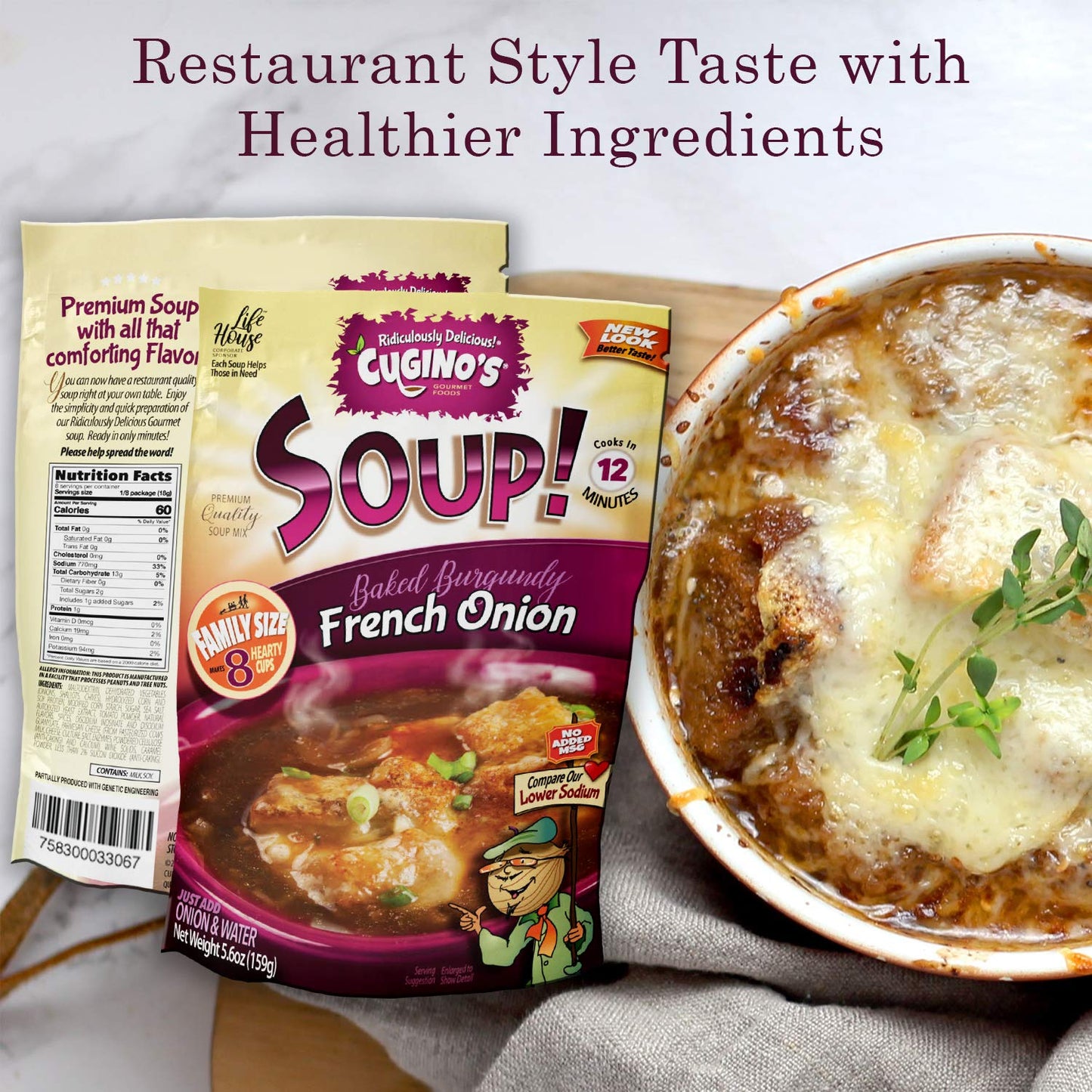 Cugino'S French Onion Soup Mix, 6 Pack, Traditional Baked Burgundy Homemade Taste With Fresh Herbs And Spices, Cooks In 12 Minut