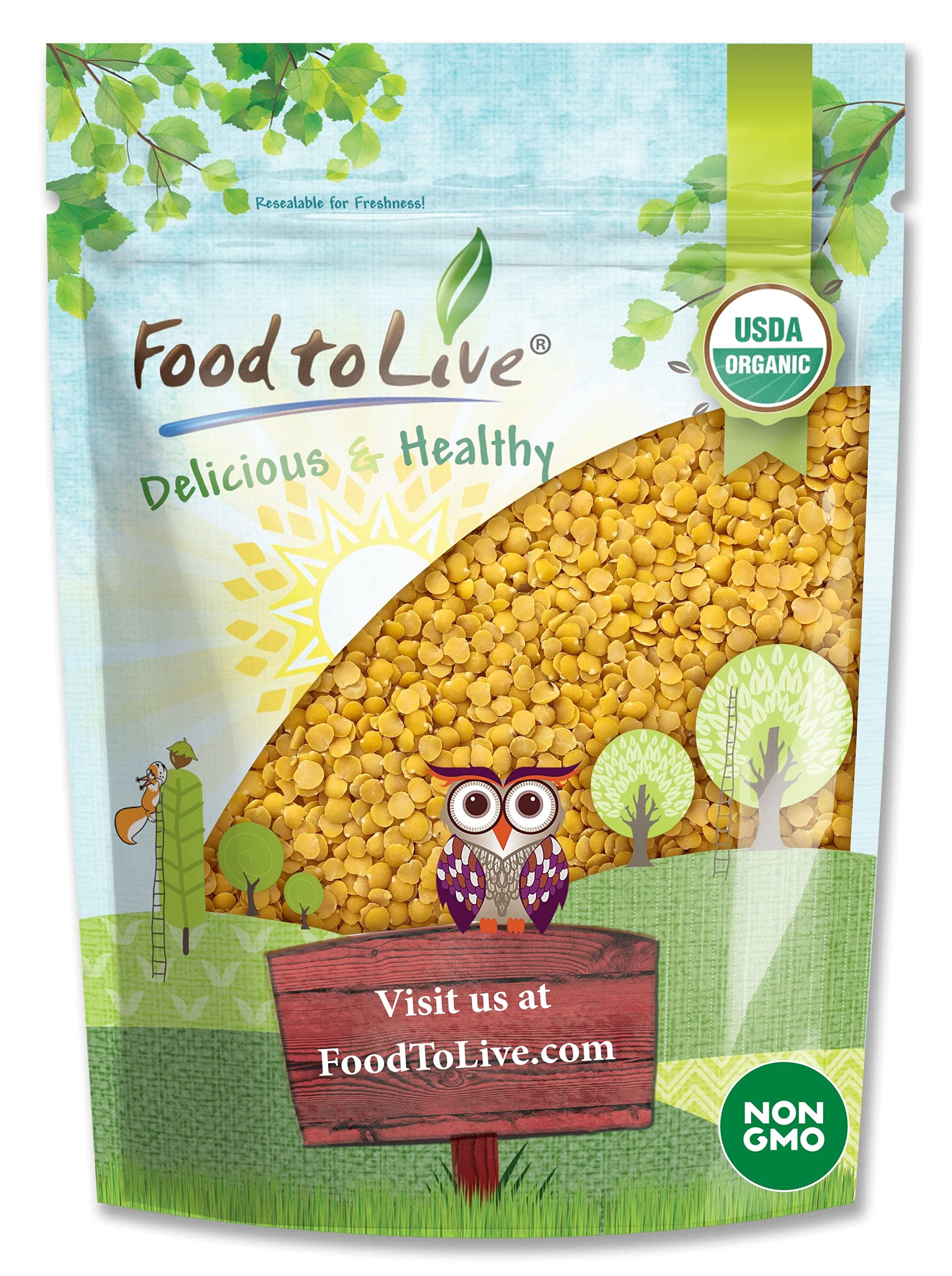 Food To Live Organic Yellow Split Lentils, 1 Pound - Non-Gmo Golden Lentils, Raw, Dried, Vegan, Kosher, Bulk, Good Source Of Protein, Fiber, And Iron. Low Sodium, Low Fat, For Cooking, Soups, Chili.