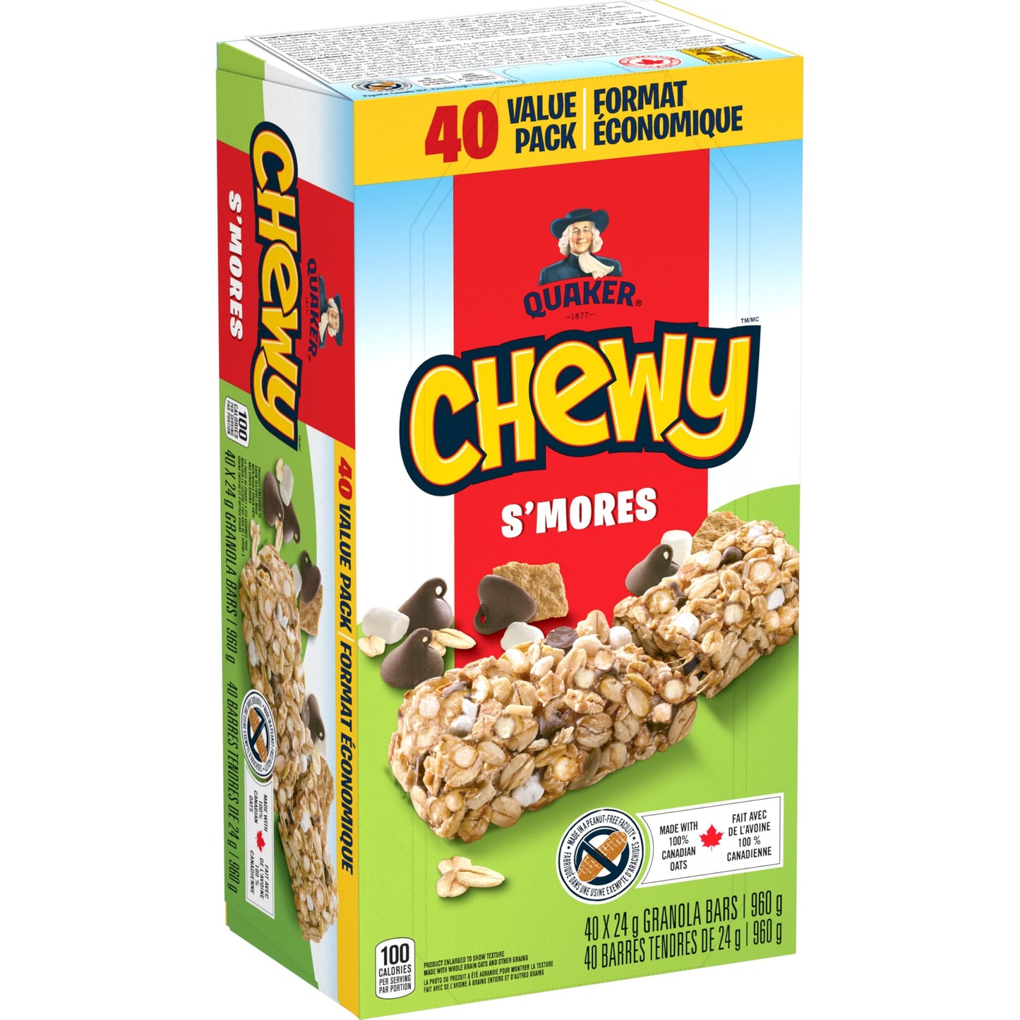 QUAKER CHEWY, SMores Granola Bars, 960g/33.9 oz.,(40 Count) {Imported from Canada}