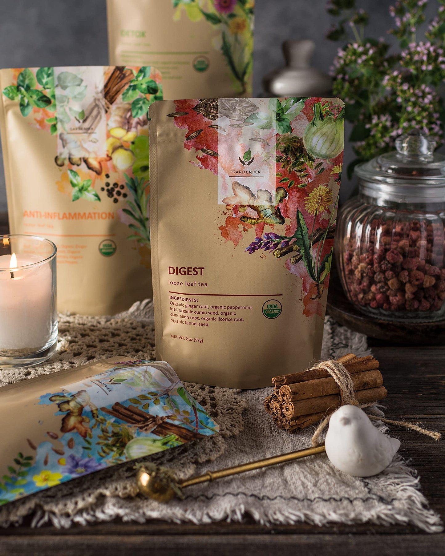 Gardenika Organic Loose Leaf Tea Set - Herbal & Caffeine-Free - 5 Pack - Kosher - No Artificial Flavors - Model 1042365518