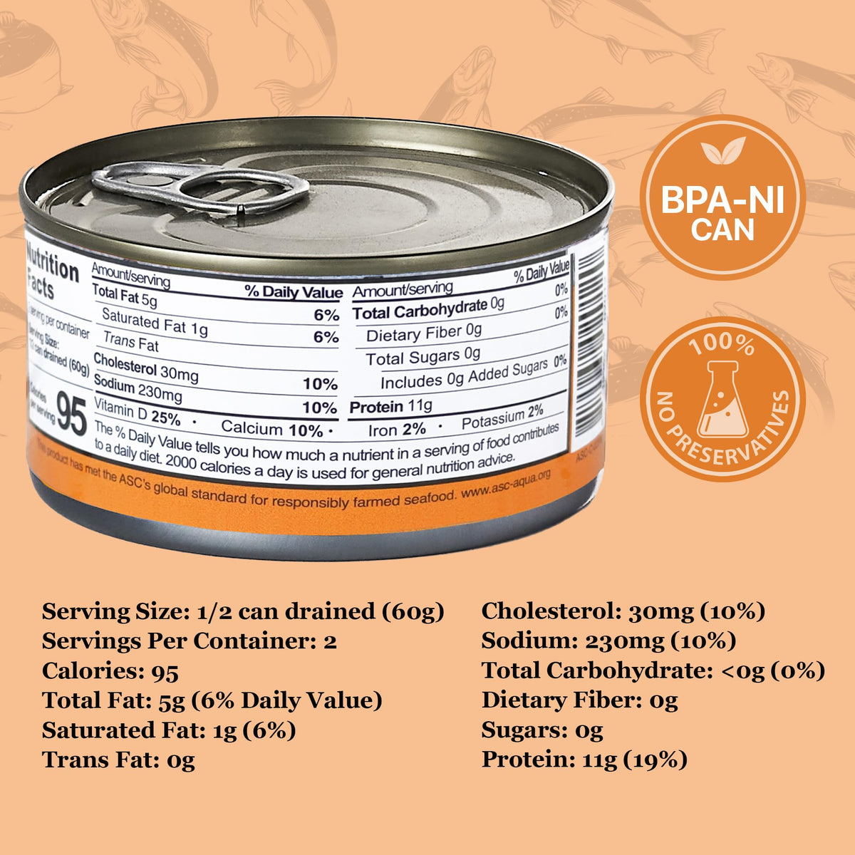 Coles Patagonian Smoked Salmon in Water, Applewood Flavor, Boneless, Skinless, 6 oz Container, Pack of 1