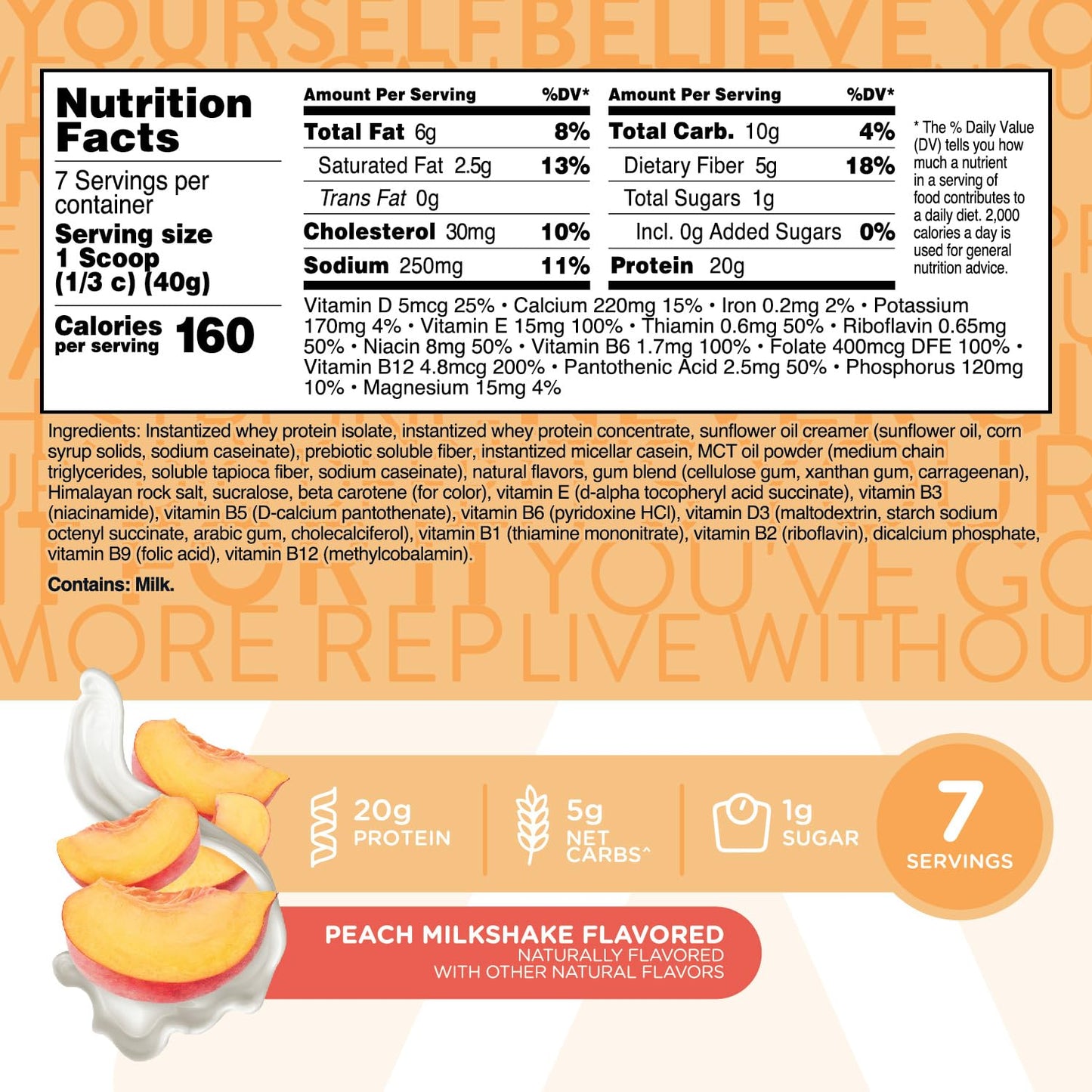 TransformHQ Meal Replacement Shake Powder - Peach Milkshake Flavor, Gluten Free, 7 Servings