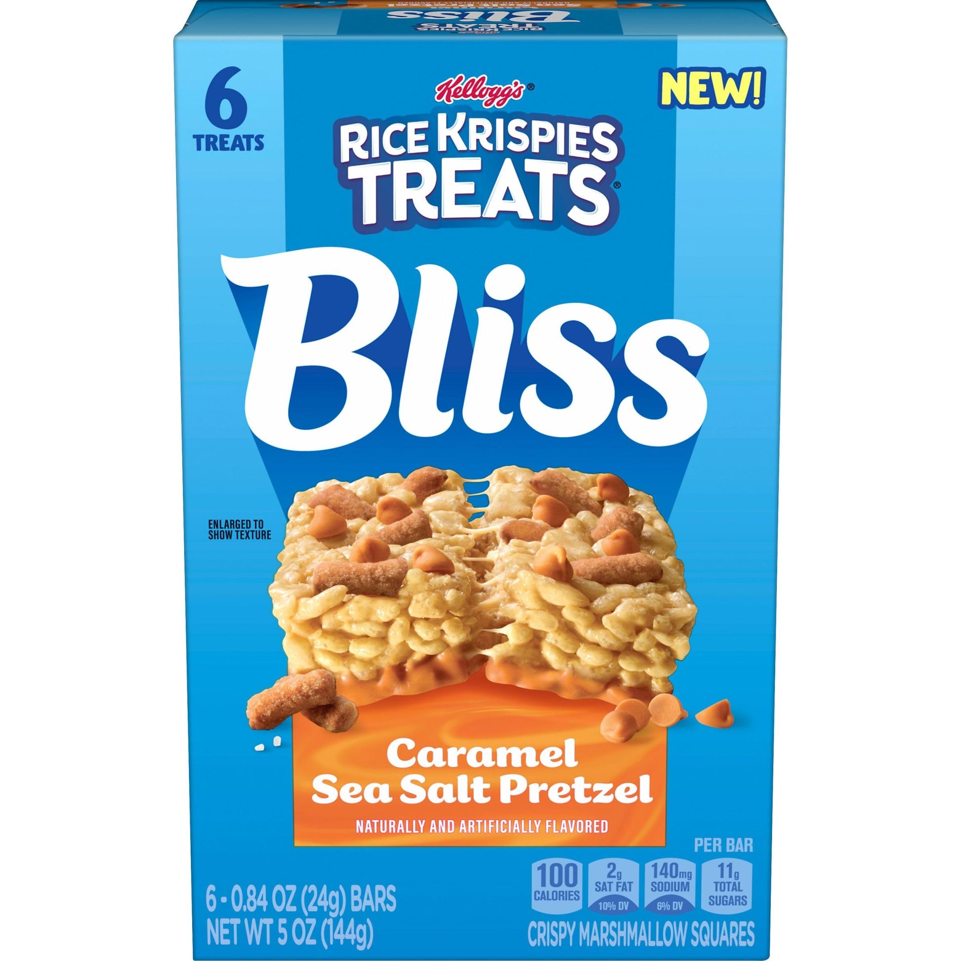Rice Krispies Treats Bliss Crispy Marshmallow Squares, Snack Bars, Caramel Sea Salt Pretzel, 5oz Box (6 Bars)
