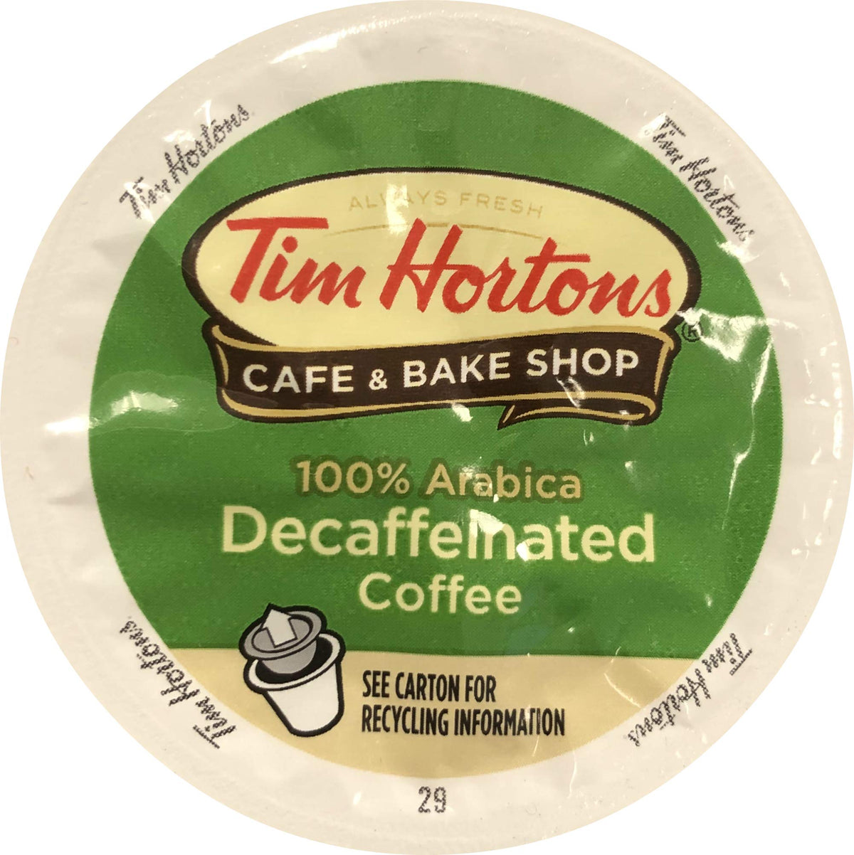 Tim Hortons Single Serve Coffee Cups, Decaffeinated, 72 Count - Packaging May Vary