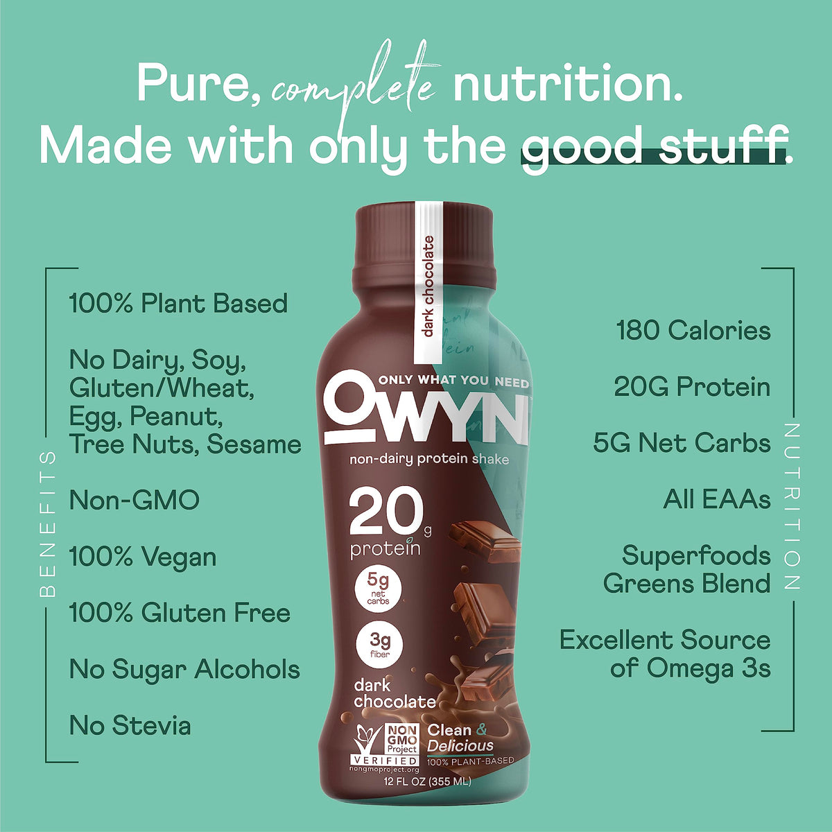 OWYN Only What You Need Vegan Protein Shake, 20g Plant Based Protein from Organic Pumpkin seed, Organic Flax oil, Pea, Prebiotic