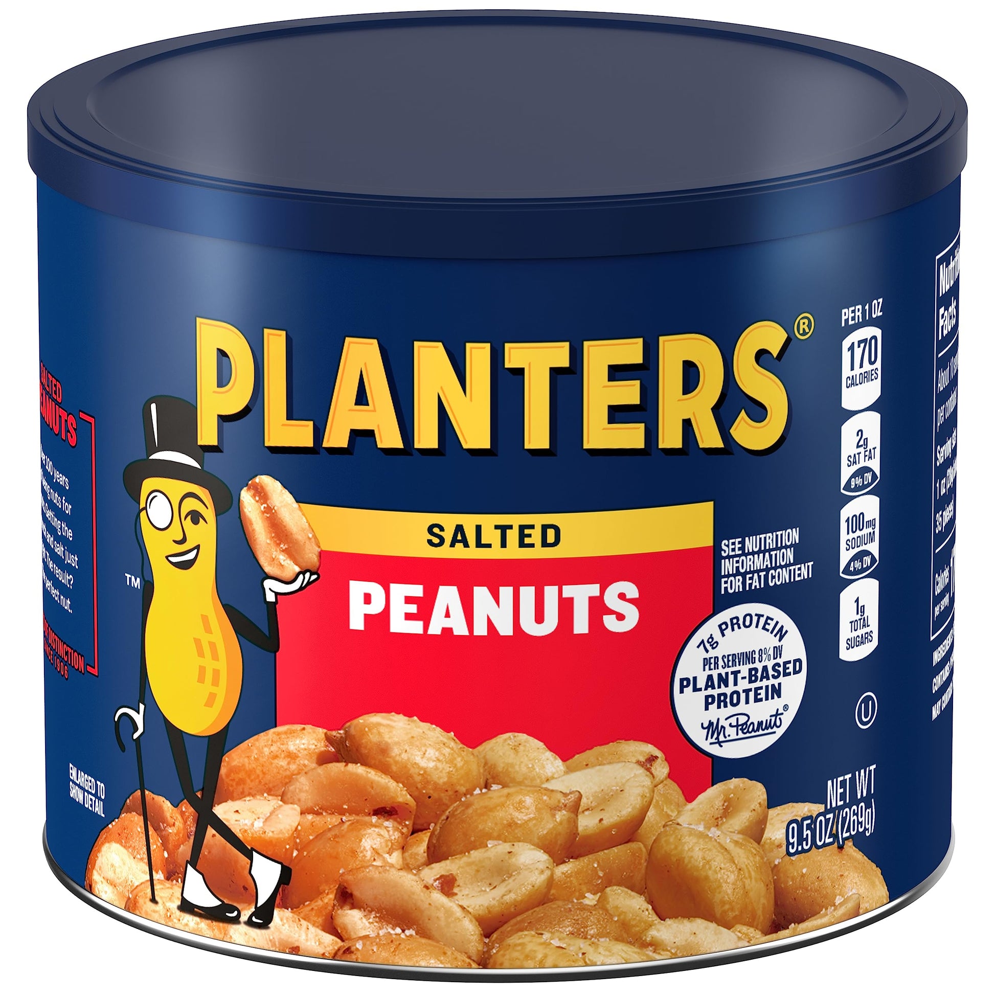 PLANTERS Salted Peanuts, 9.5 oz Canister (Pack of 6)
