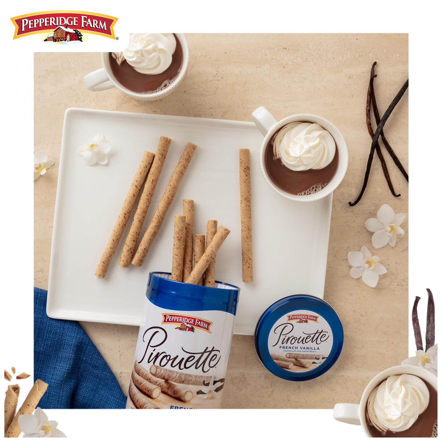 Pepperidge Farm Pirouette Cookies, French Vanilla Flavored Crme Filled Wafers, 13.5 Oz Tin