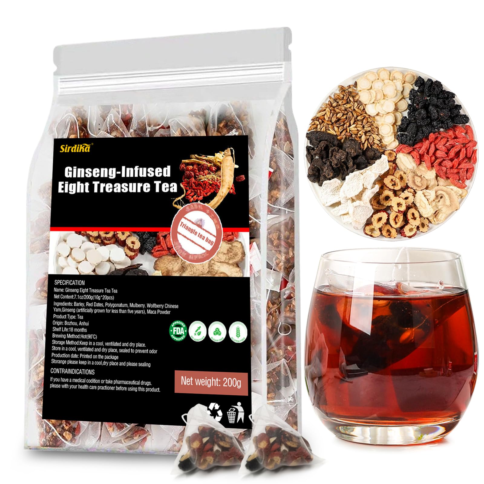 Flavor Blendseng-Infused Eight Treasure Teas  Kidney Tea Formula Flavor Blendseng Six Treasure Tea  Kidney Cleanse Detox Health Teabag For Women & Men  8 Precious Ingredients (1 Pack/20 Teabags)