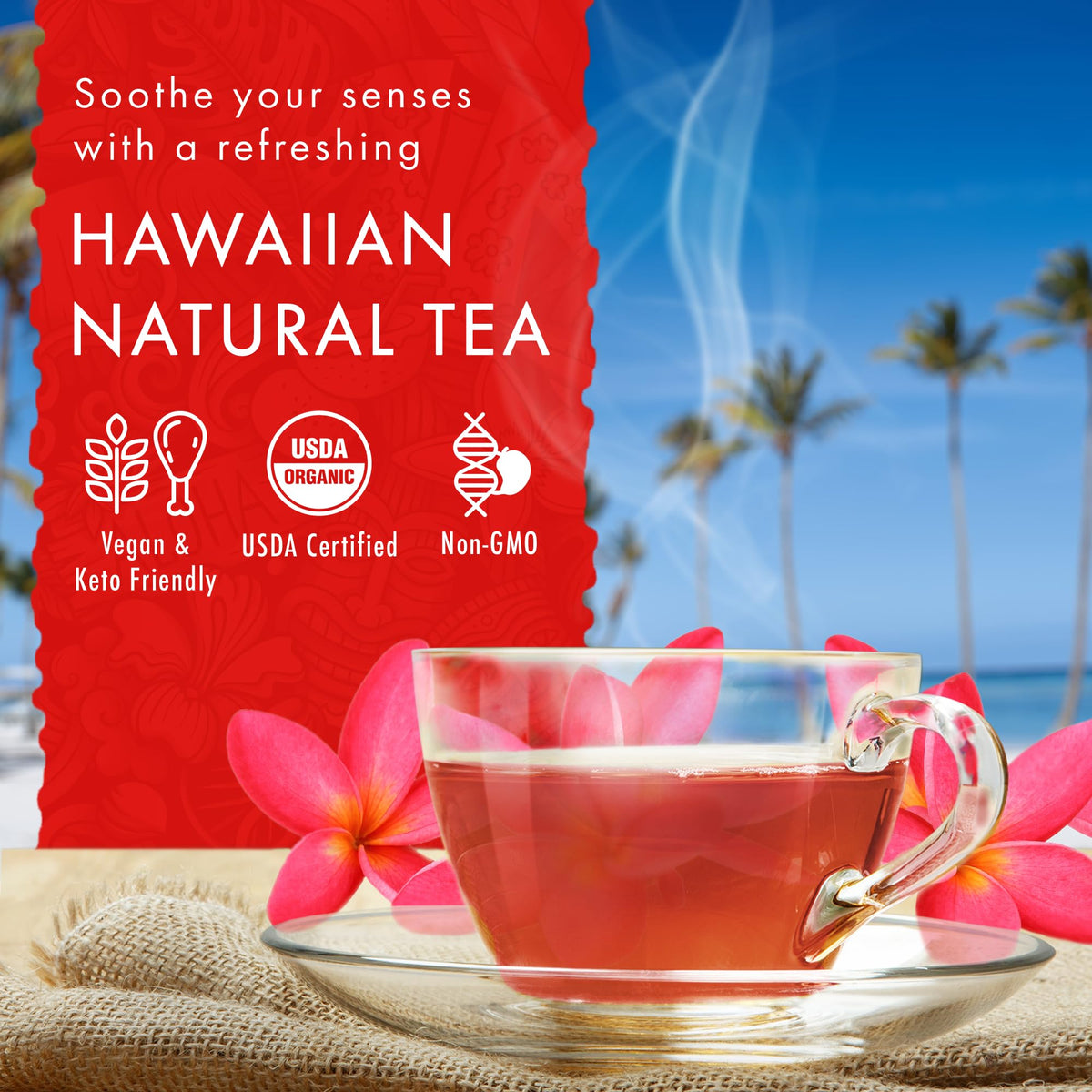 HAWAIIAN NATURAL T·E·A Hibiscus Flavored Herbal Tea - Caffeine Free, 120 Bags, Organic, 20 Count (Pack of 6)