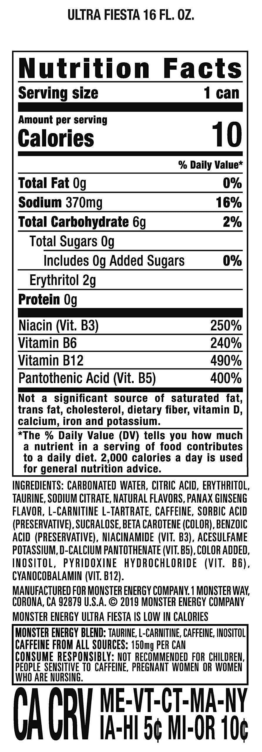 Monster Energy Ultra Fiesta Mango, Sugar Free Energy Drink, 16 Ounce (Pack Of 15)