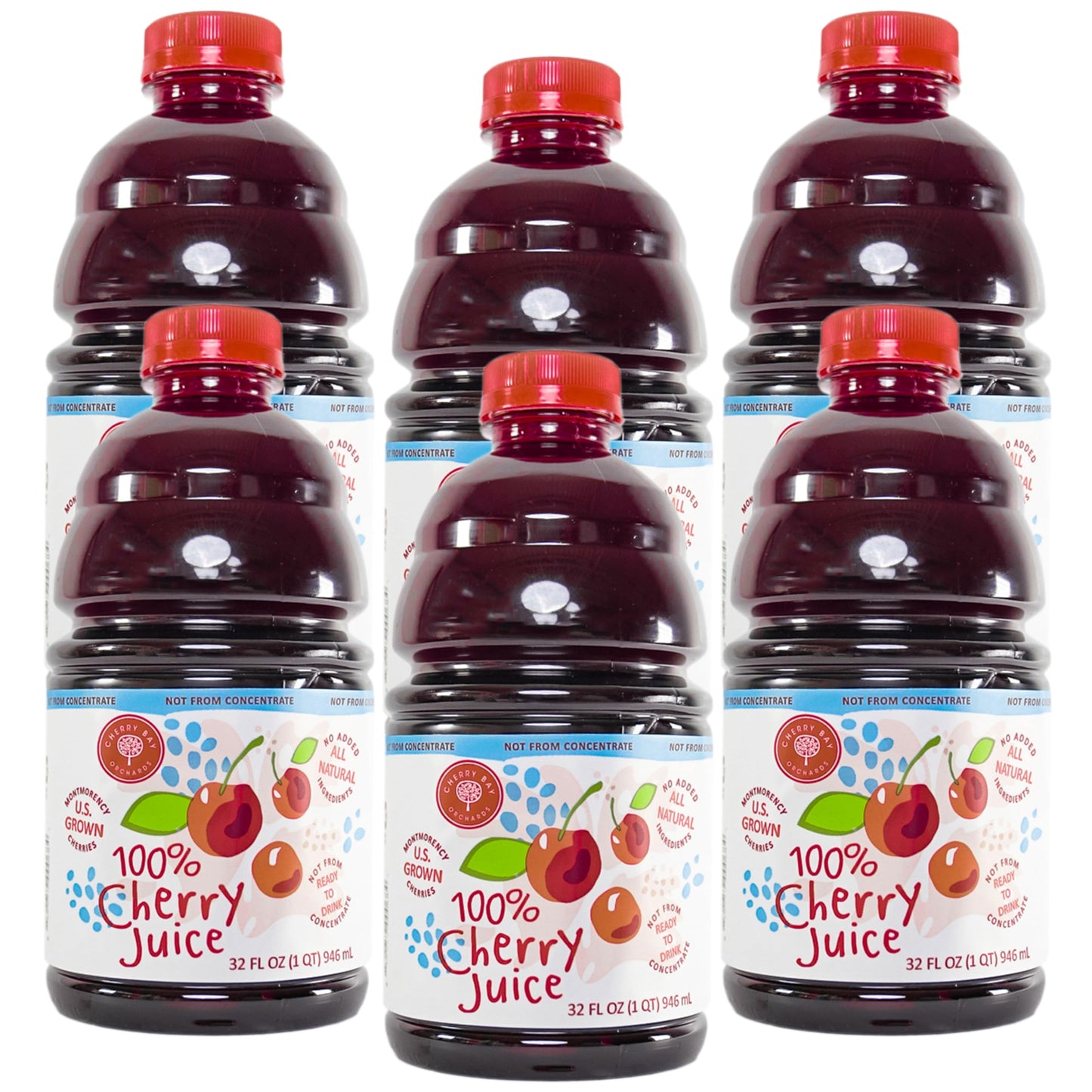 Cherry Bay Orchards Tart Cherry Juice  32 oz Bottle 6 pack (192 oz Case Pack) - 100% Natural Cherry Juice Not From Concentrate - All natural ingredients  gluten free  non GMO  Kosher certified  no preservatives  no added sugar  no added sulfites