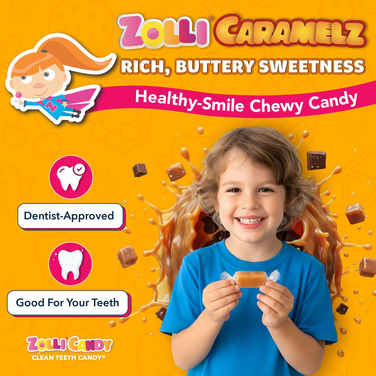 Zolli Caramelz Sugar-Free Candy - Creamy, Chewy, Dye-Free, Keto & Diabetic-Friendly Healthy Candy, Dentist-Approved Treats for K