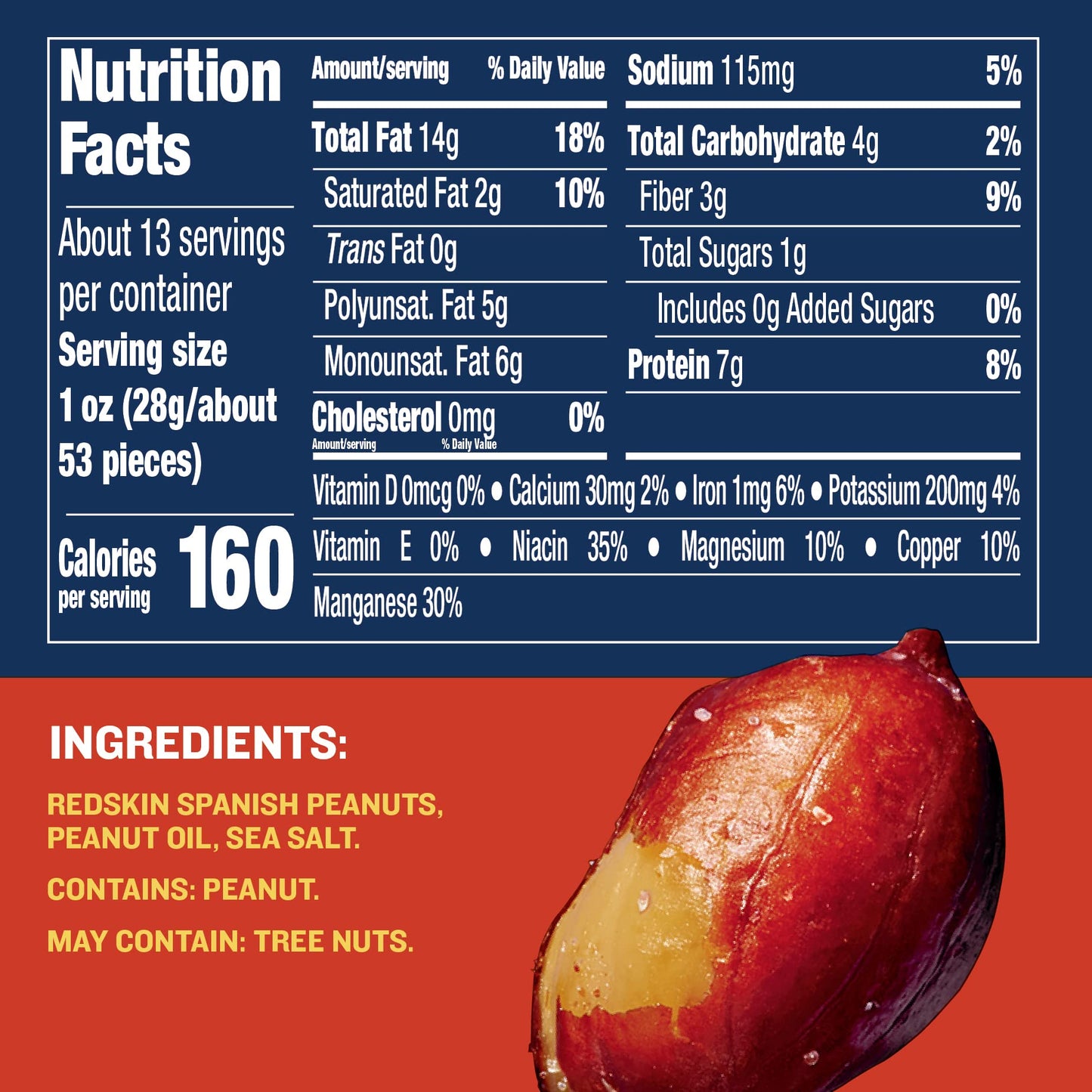PLANTERS Roasted Salted Spanish Peanuts, Plant-Based Protein, 12.5oz Canister