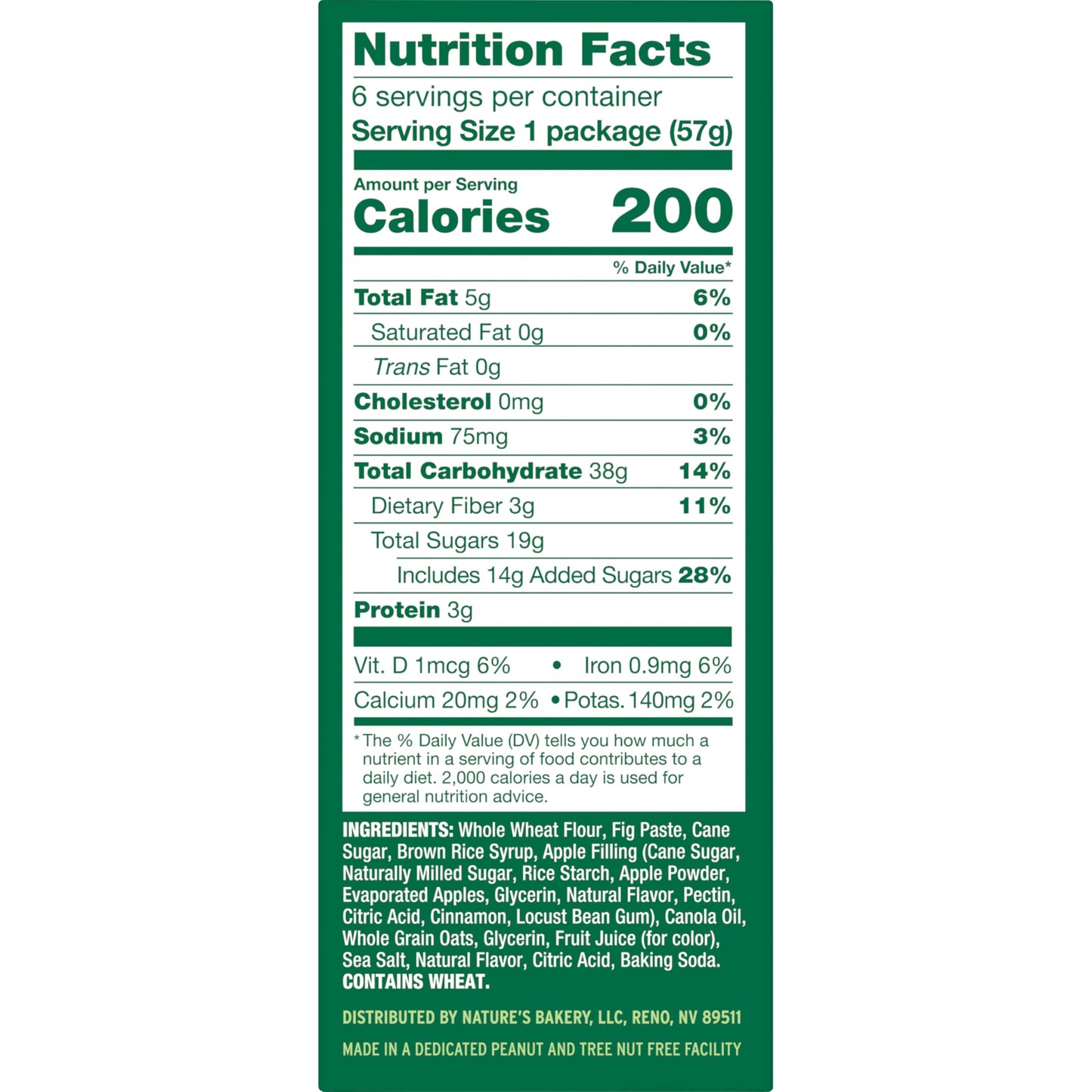Natures Bakery Fig Bars, Apple Cinnamon, 2 Oz, 6 Ct