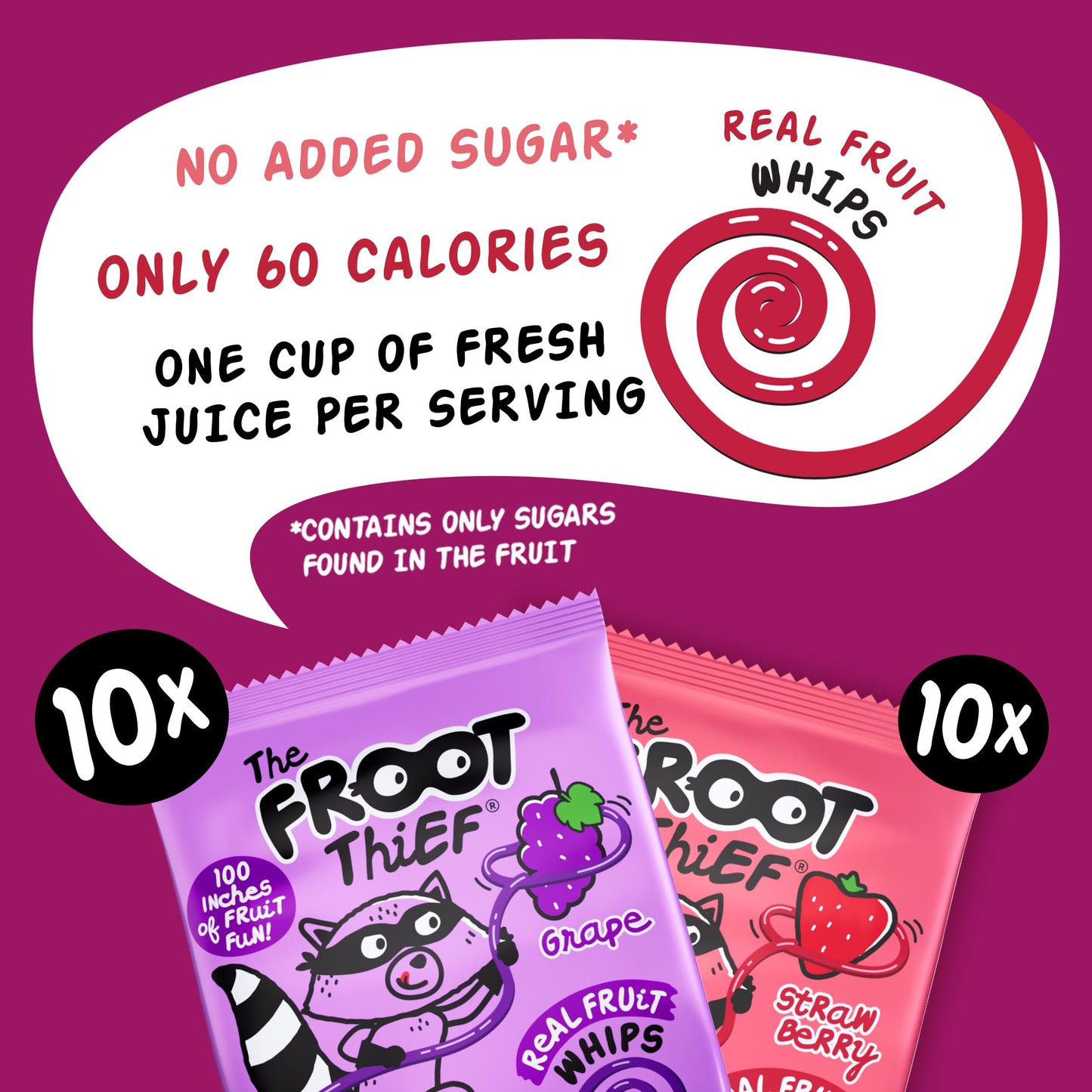The FROOT Thief Real Fruit Snack Whips BIG Variety Pack, Nut Free, Individual Bags for Kids School Lunches, 10xStrawberry, 10xGr