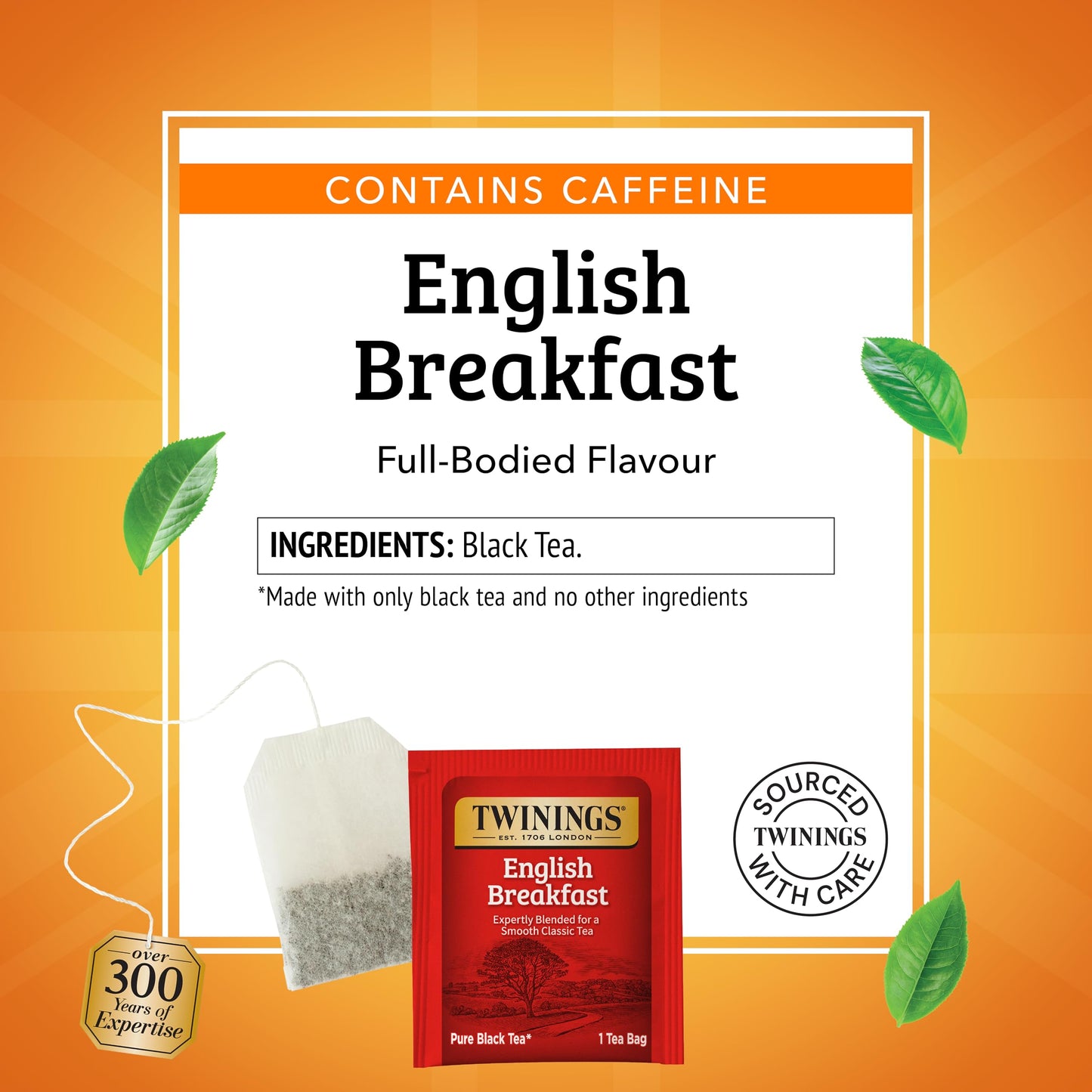 Twinings English Breakfast Black Tea Individually Wrapped Bags, 20 Count (Pack of 6), Flavourful, Robust, Caffeinated, Enjoy Hot