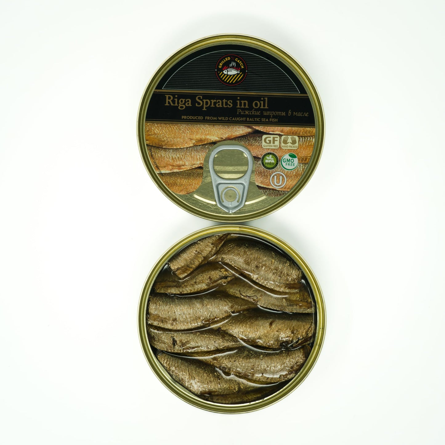 GRILLED CATCH Smoked Sprats in Vegetable Oil, 12 Pack of 5.6 oz Tins, Kosher, Product of Latvia