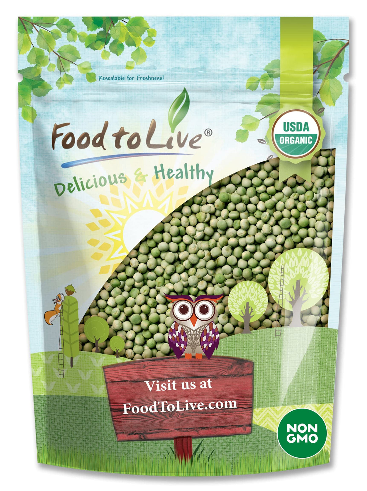 Food to Live Organic Whole Dried Green Peas, 5 Pounds - Non-GMO, Green Vatana, Sproutable, Vegan, Kosher, Bulk. Pre-Soak Needed.