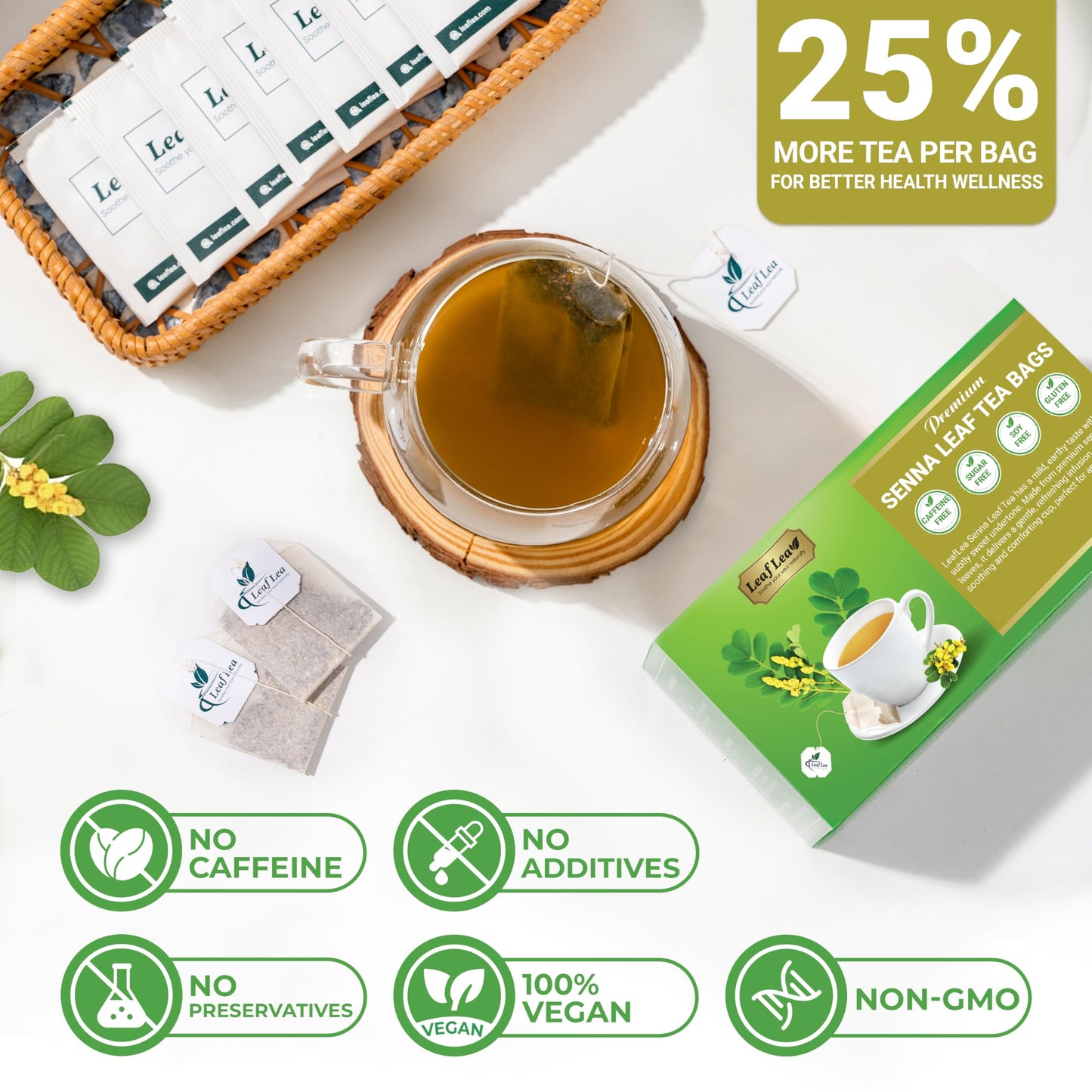 LeafLea Herbal Laxative Tea Bags, Caffeine-Free, Sugar-Free, Vegan, 80 Bags (Pack of 2)
