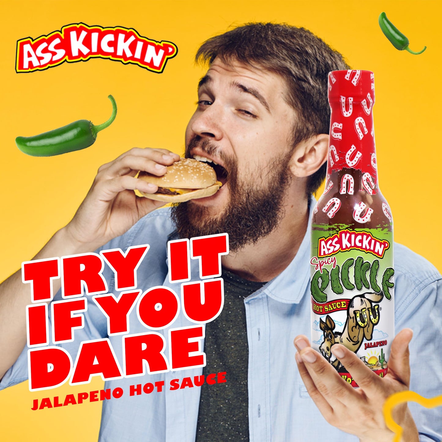 ASS KICKIN Spicy Pickle Hot Sauce - Premium Jalapeno Sauce for Wings & Burgers - 5 oz