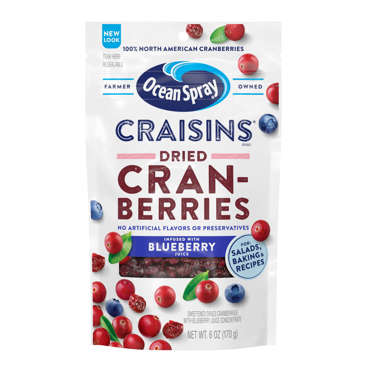 Ocean Spray Craisins Dried Cranberries, Blueberry, 6 Ounce