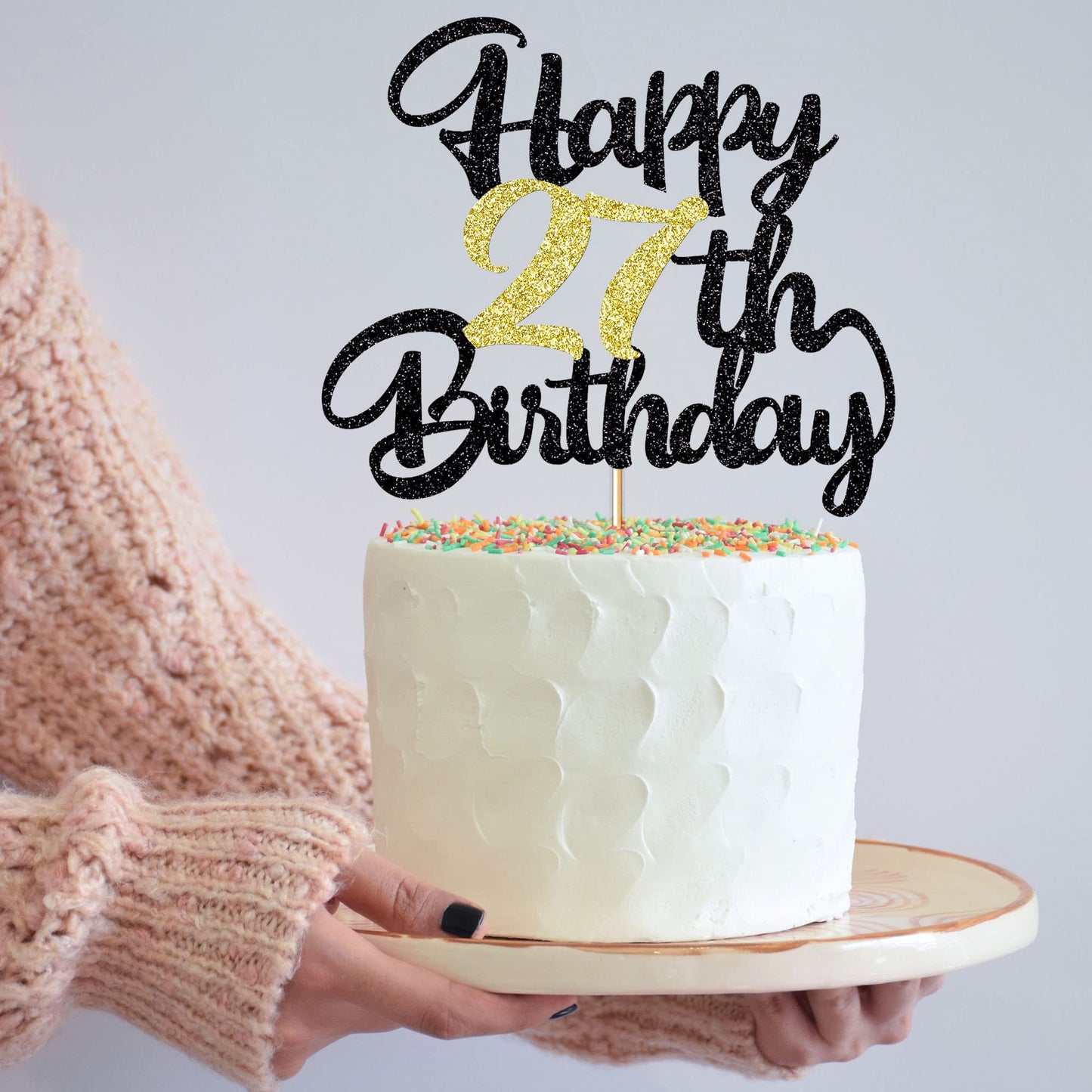 Klionjor 27Th Birthday Cake Topper - Happy Birthday Decoration For 27Th Birthday Party - Gift Plugin