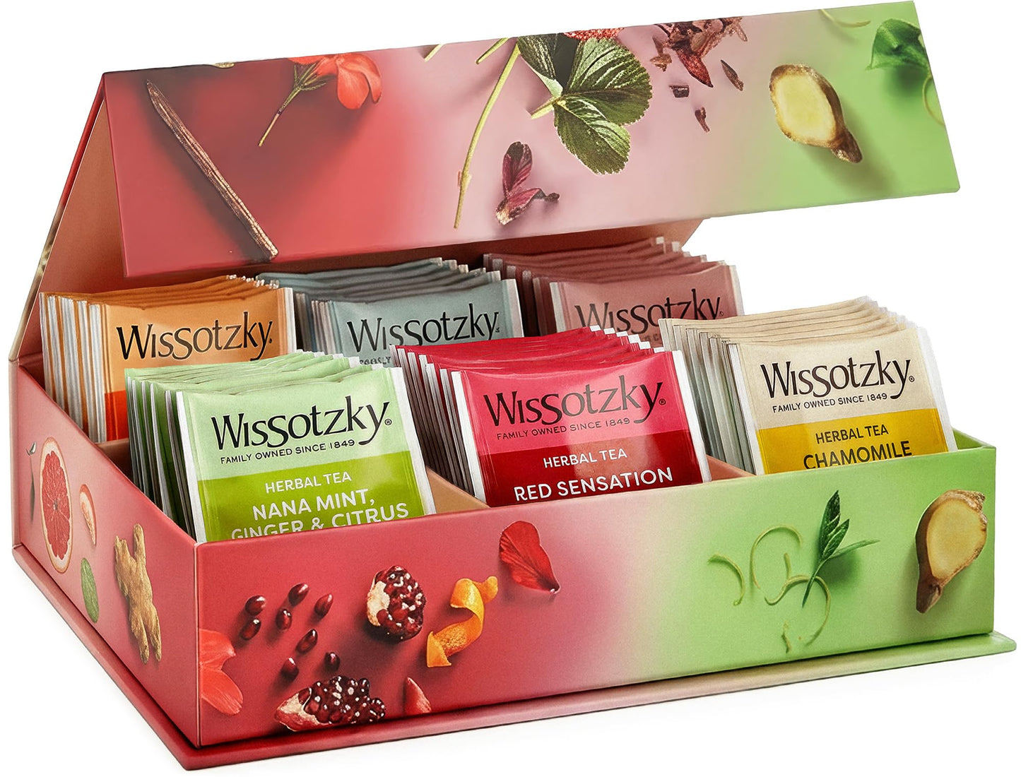 Wissotzky Herbal Tea Variety Pack Sampler (42 Tea Bags) In A Enhanced Reusable Gift Box | Caffeine-Free | 6 Exciting Flavors | Individually Wrapped Tea Bags | Ideal Present For Thanksgiving, Holiday & Corporate Gifting | Magnetic Closure Box | Kosher