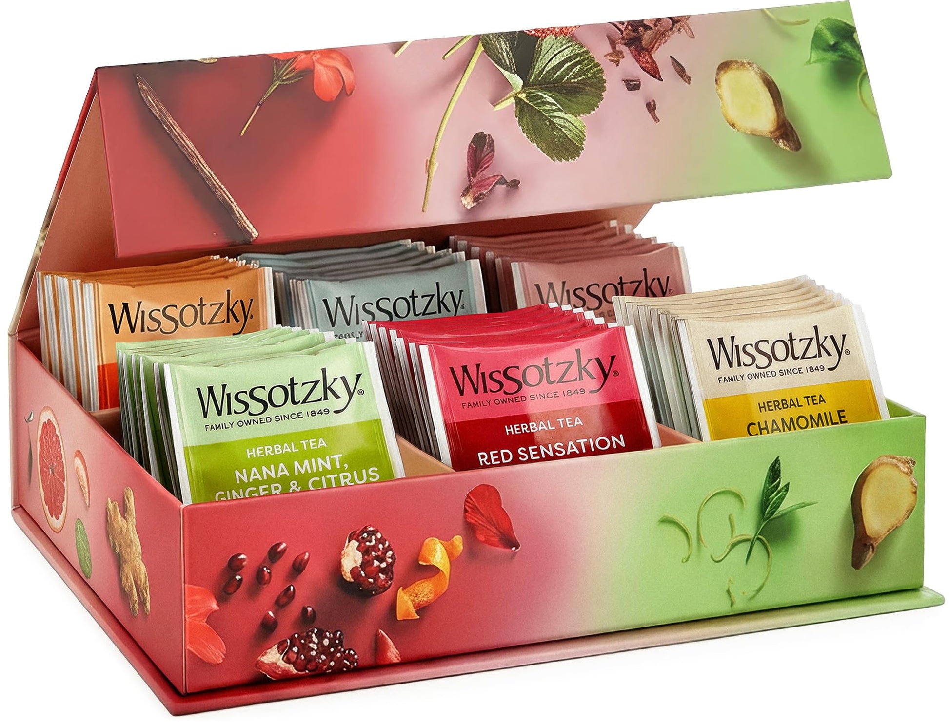 Wissotzky Herbal Tea Variety Pack Sampler (42 Tea Bags) In A Enhanced Reusable Gift Box | Caffeine-Free | 6 Exciting Flavors | Individually Wrapped Tea Bags | Ideal Present For Thanksgiving, Holiday & Corporate Gifting | Magnetic Closure Box | Kosher