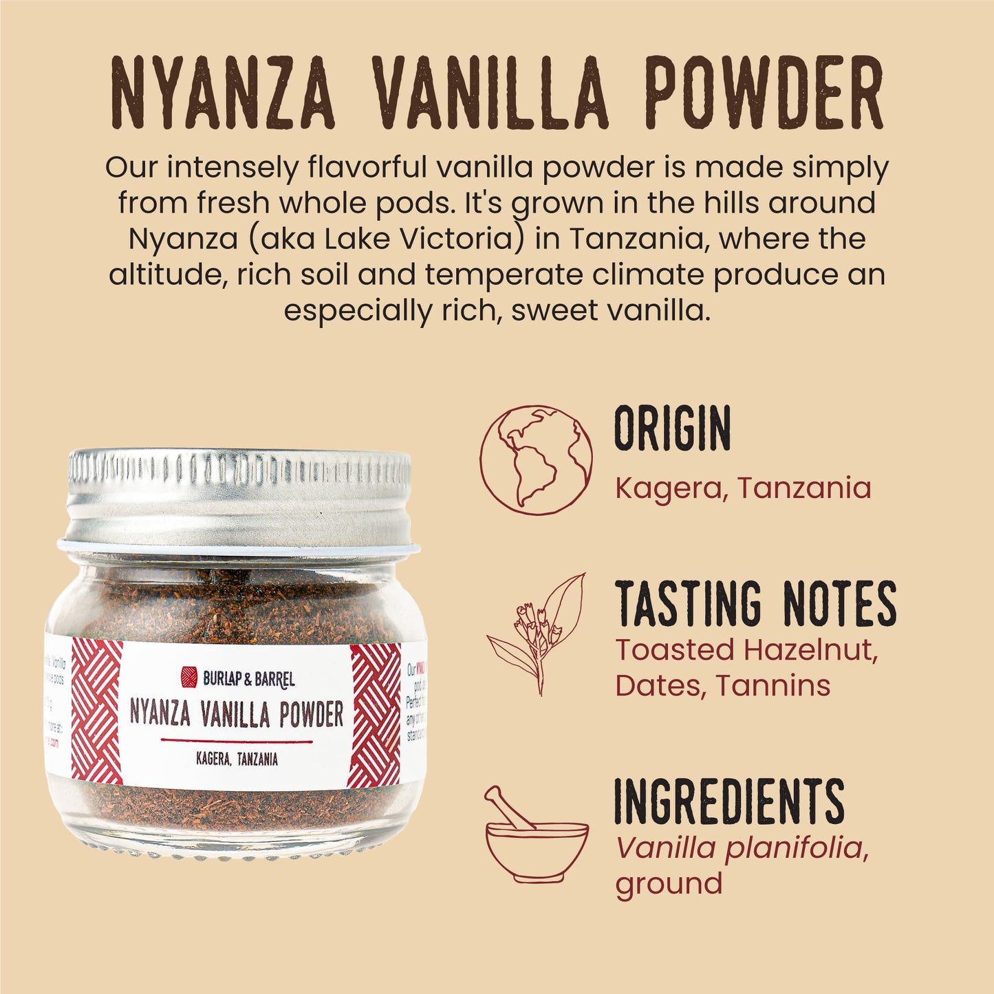 Burlap & Barrel Nyanza Vanilla Powder – Sweet Vanilla Flavor – 0.9oz Glass Jar