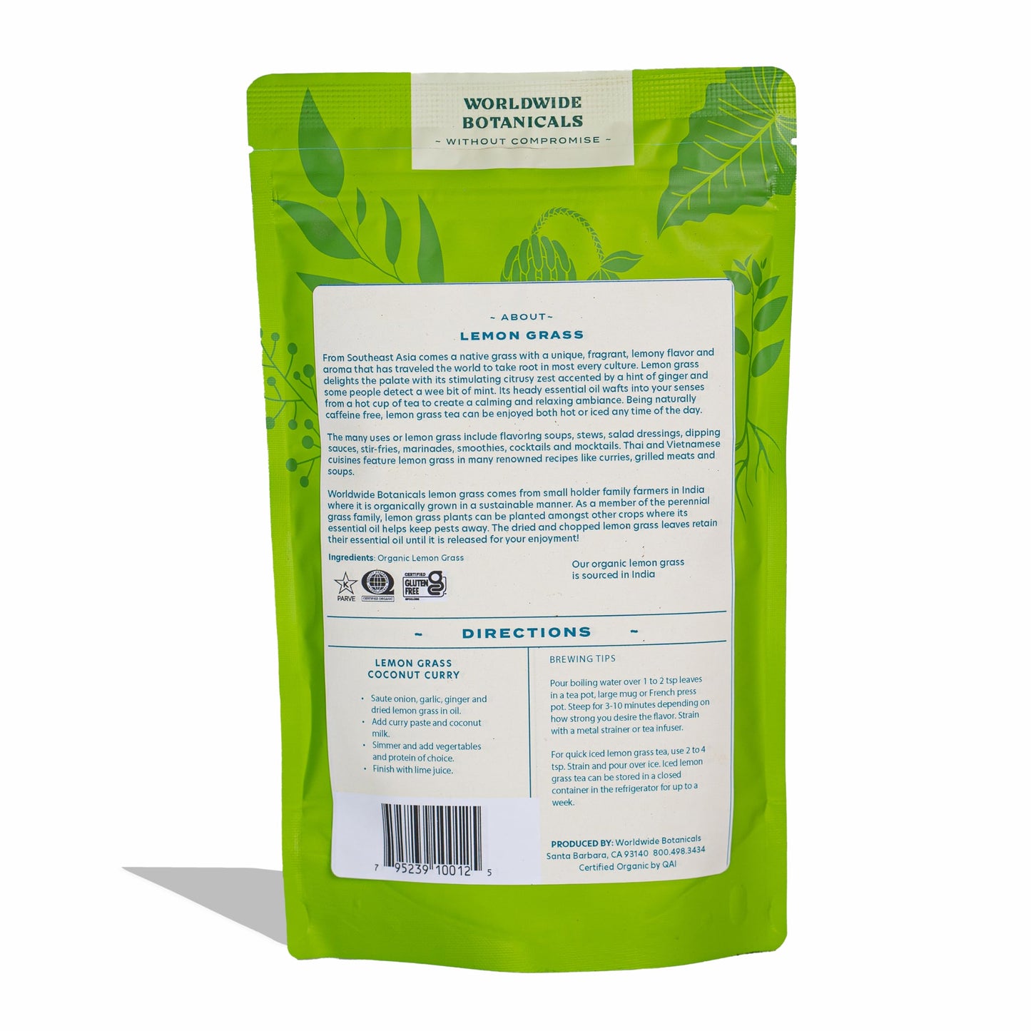 Worldwide Botanicals Organic Lemon Grass Leaves - 7oz Loose Leaf - 100% Pure Cymbopogon citratus - Resealable Bag for Freshness