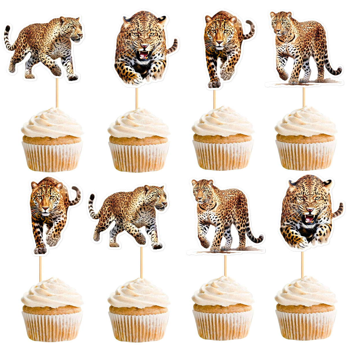 Ercadio 24 Pack Leopard Cupcake Toppers Leopard Cupcake Picks Animal Cupcake Picks Leopard Birthday Cupcake Decorations for Baby