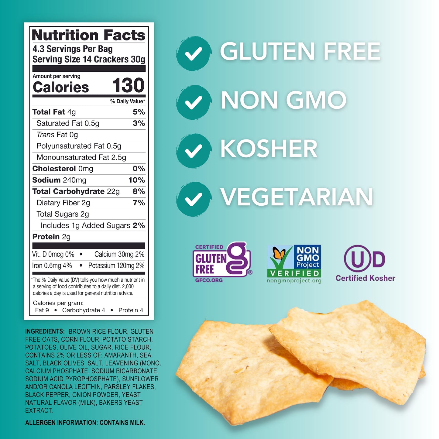 Milton'S Craft Bakers Gluten Free Crispy Sea Salt Crackers - Baked Sea Salt Crackers, Non-Gmo Project Verified, Kosher, Certifie