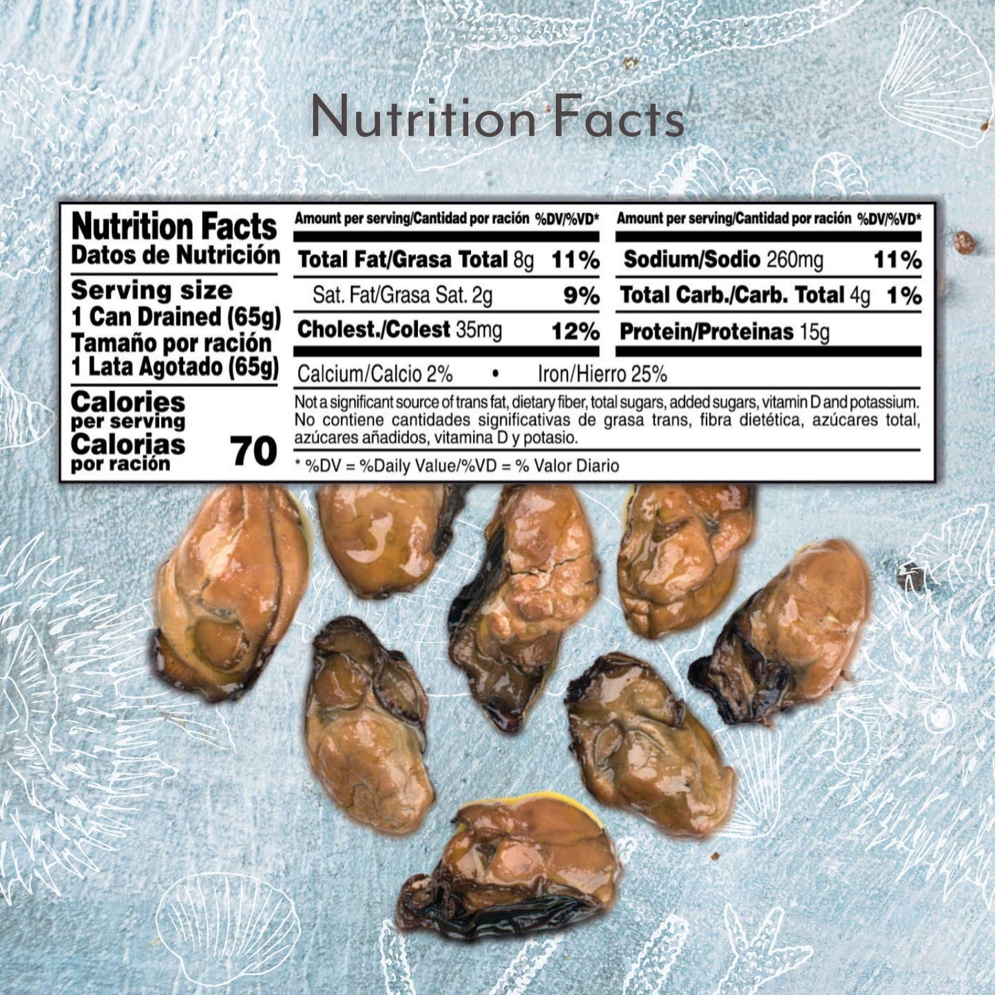 Roland Foods Premium Smoked Oysters in Oil, Wild Caught, 3 Oz Tin, Brown
