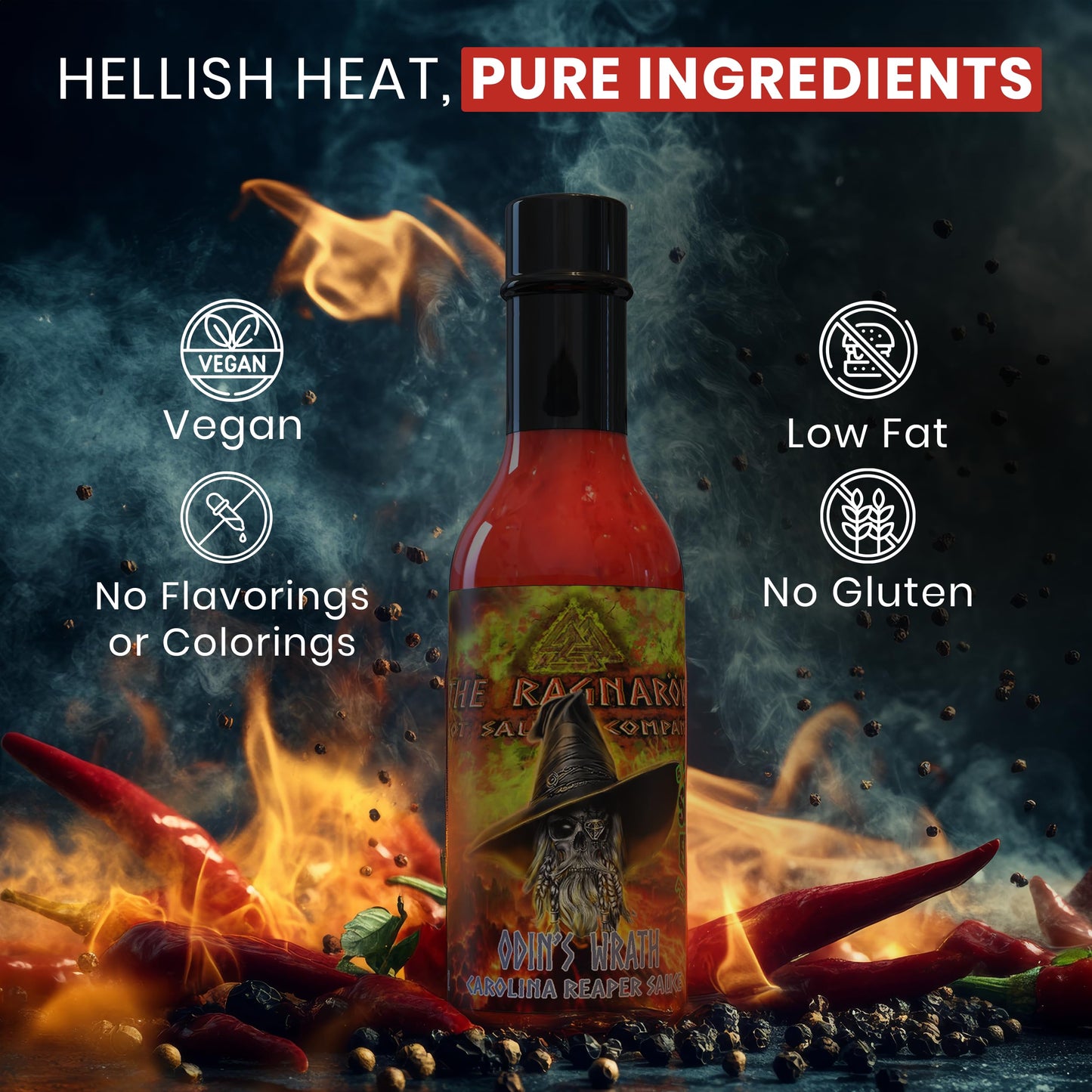 Odins Wrath Carolina Reaper Hot Sauce Gift Set For Chili Heads | The Ragnarok Hot Sauce Co. 2 Bottle Extreme Heat Combo | Includes 5 Million Scoville Pepper Extract Sauce