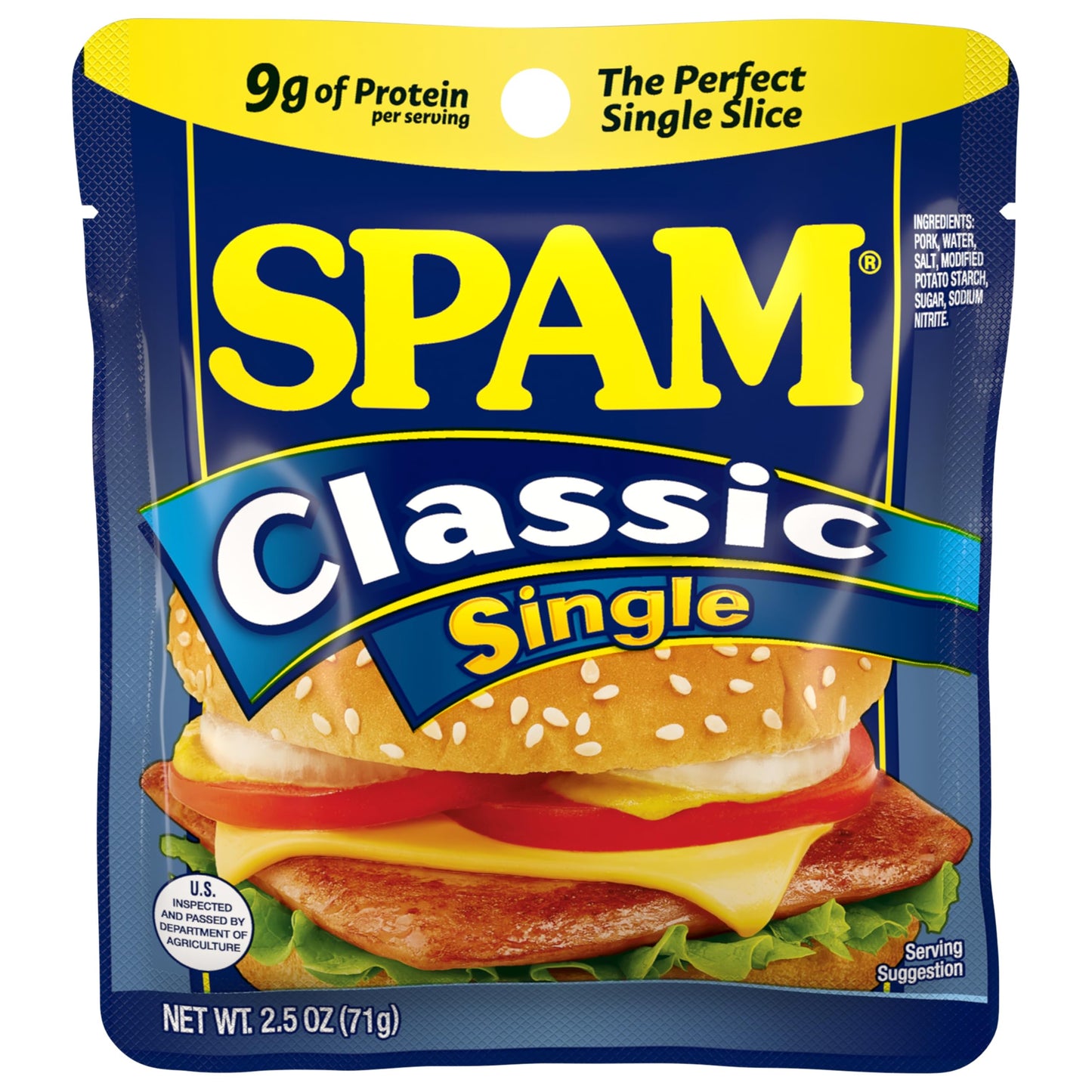 SPAM Classic Single  9 Grams of Protein Per Serving  2.5 oz Single Pouches  (12 Pack)